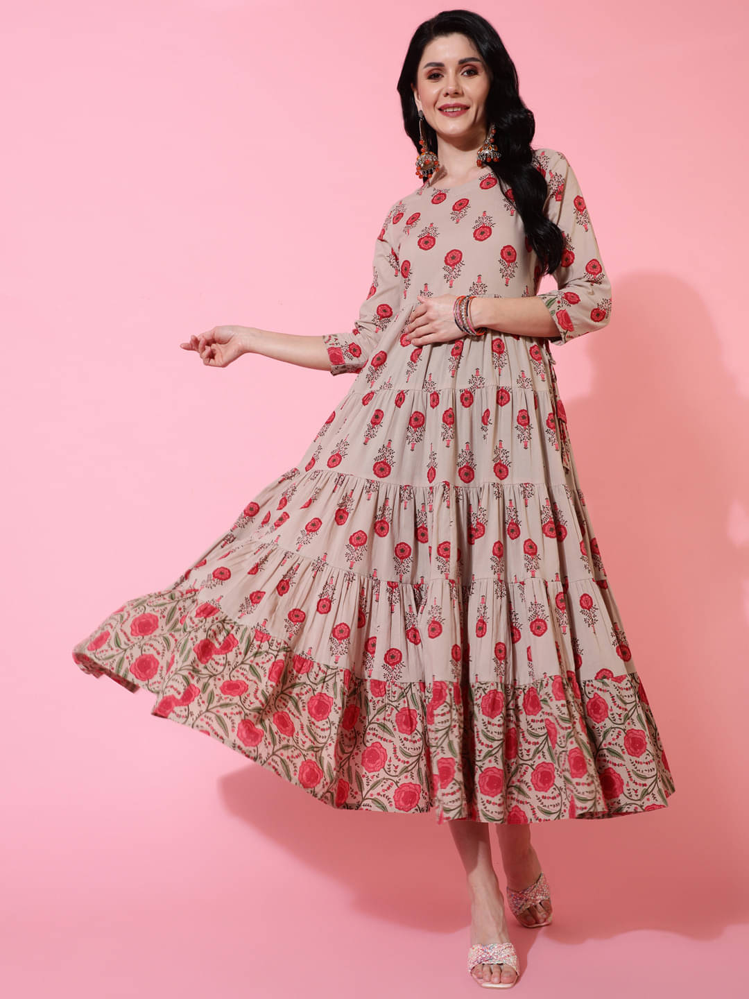     			Gulmohar Jaipur Women Cotton Printed Flared Kurti ( Beige )