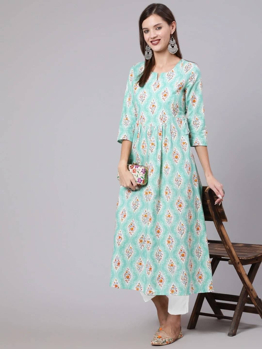     			Gulmohar Jaipur Women Viscose Rayon Printed A-line Kurti ( Light Green )