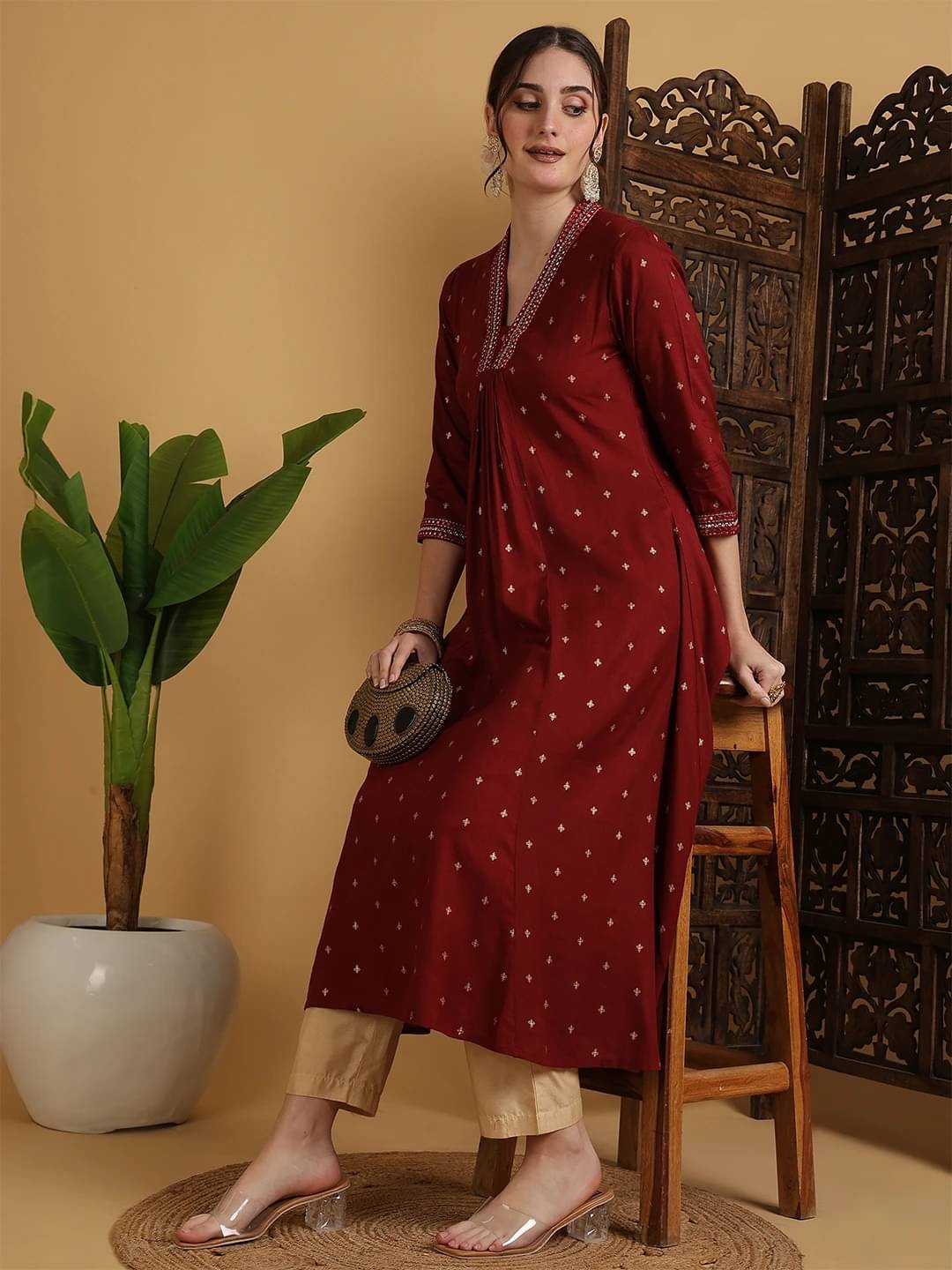 Gulmohar Jaipur Women Viscose Rayon Solid Flared Kurti ( Maroon ) Gulmohar Jaipur Women Viscose Rayon Solid Flared Kurti ( Maroon )