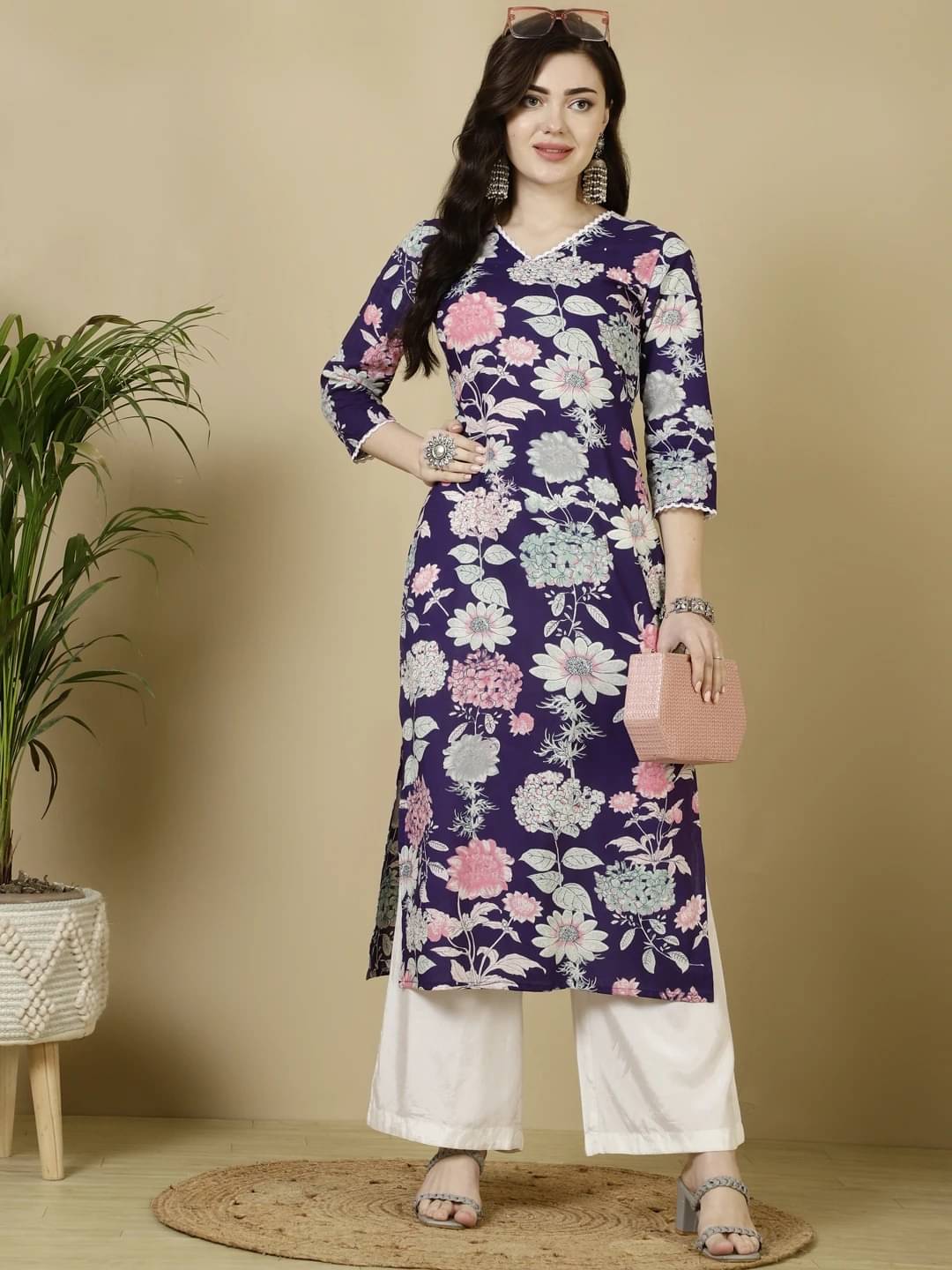 Gulmohar Jaipur Women Viscose Rayon Printed Straight Kurti ( Purple ) Gulmohar Jaipur Women Viscose Rayon Printed Straight Kurti ( Purple )
