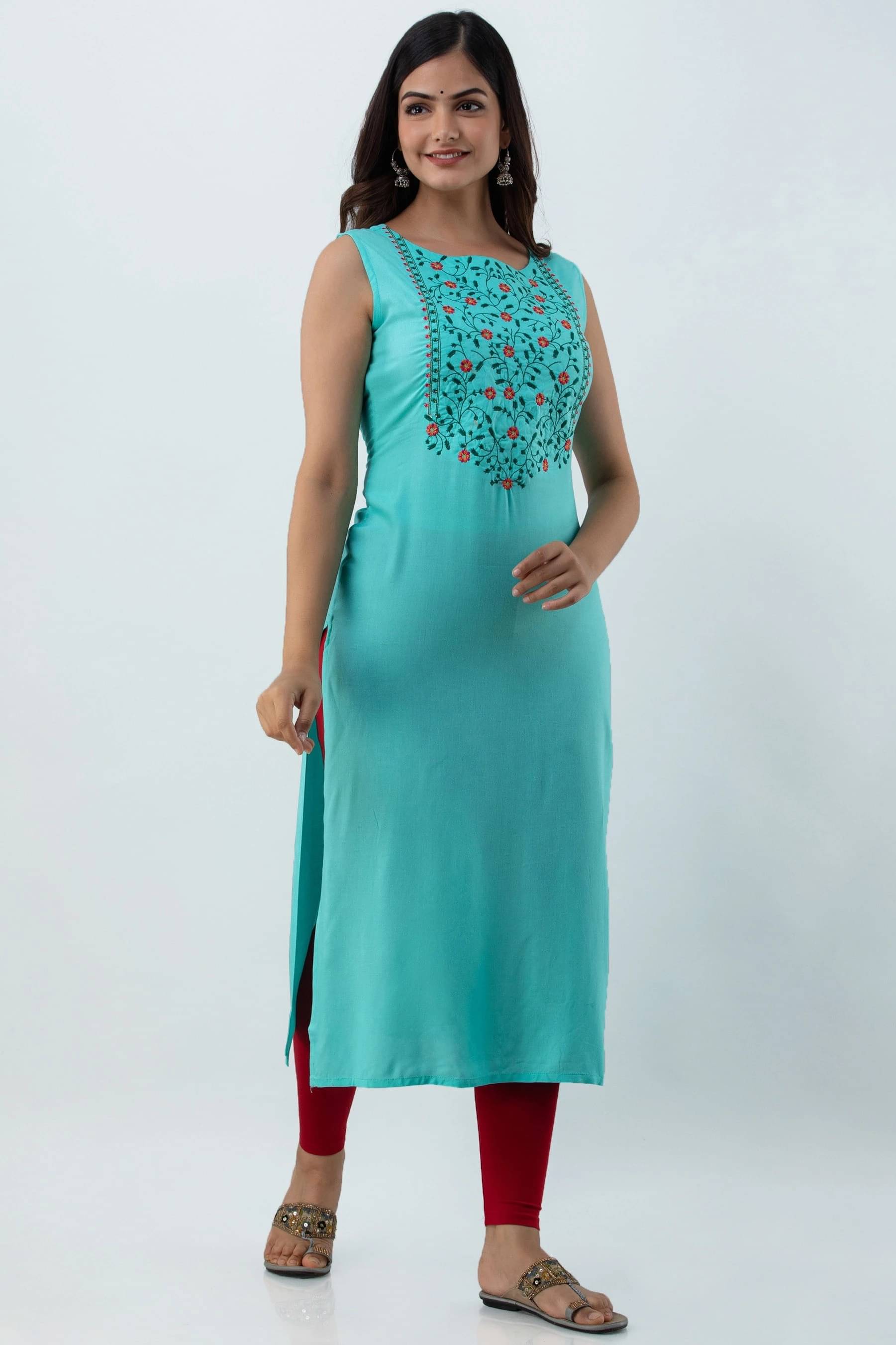 Gulmohar Jaipur Women Viscose Rayon Embroidered Straight Kurti ( Green ) Gulmohar Jaipur Women Viscose Rayon Embroidered Straight Kurti ( Green )