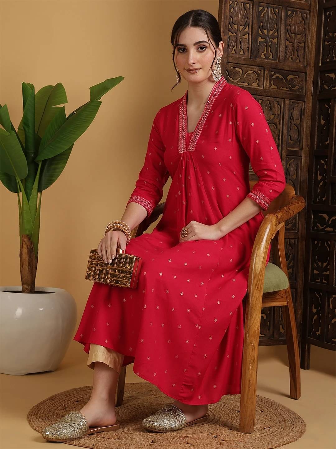 Gulmohar Jaipur Women Viscose Rayon Solid Flared Kurti ( Pink ) Gulmohar Jaipur Women Viscose Rayon Solid Flared Kurti ( Pink )