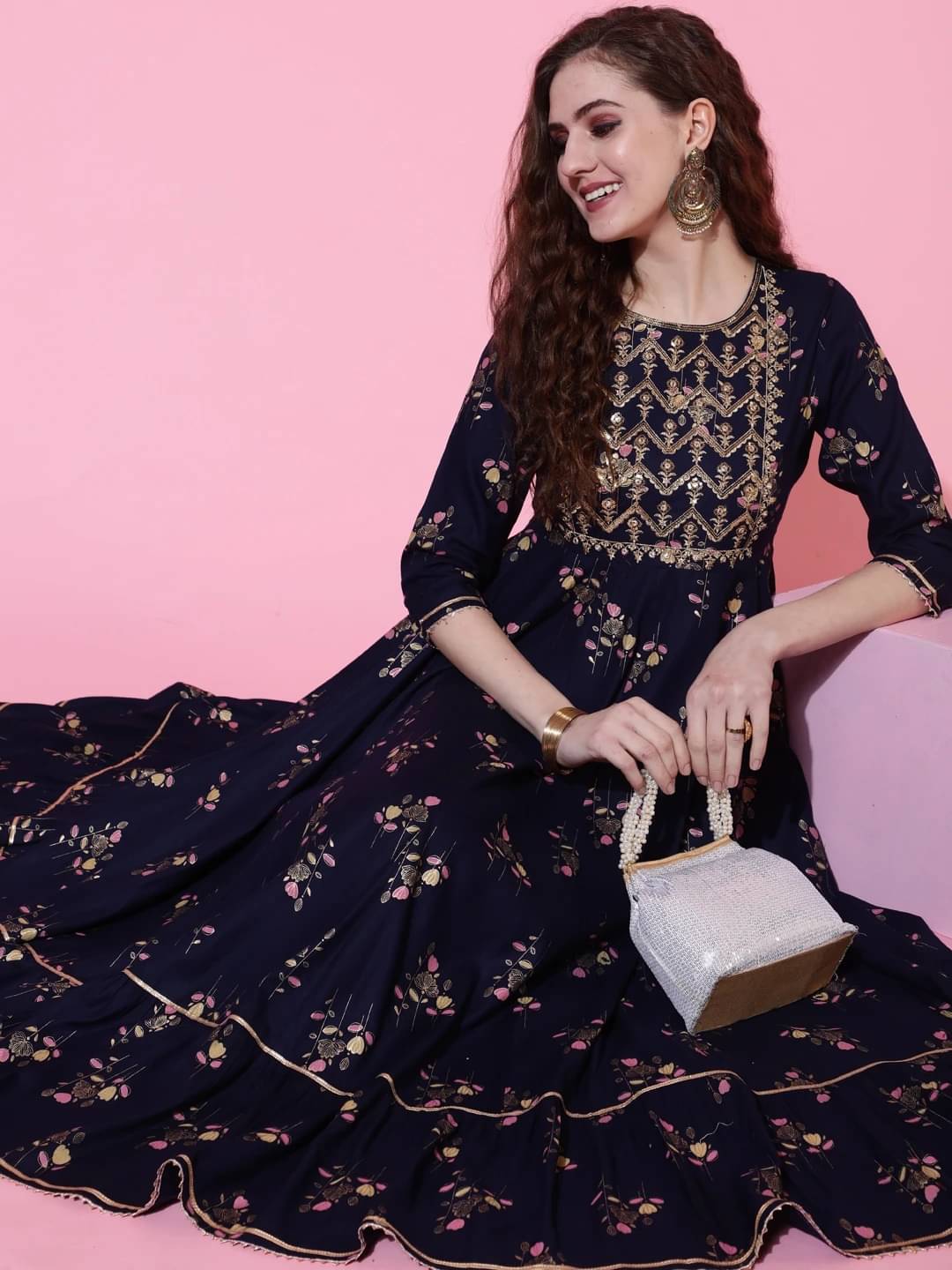 Gulmohar Jaipur Women Viscose Rayon Printed Flared Kurti ( Dark Blue ) Gulmohar Jaipur Women Viscose Rayon Printed Flared Kurti ( Dark Blue )
