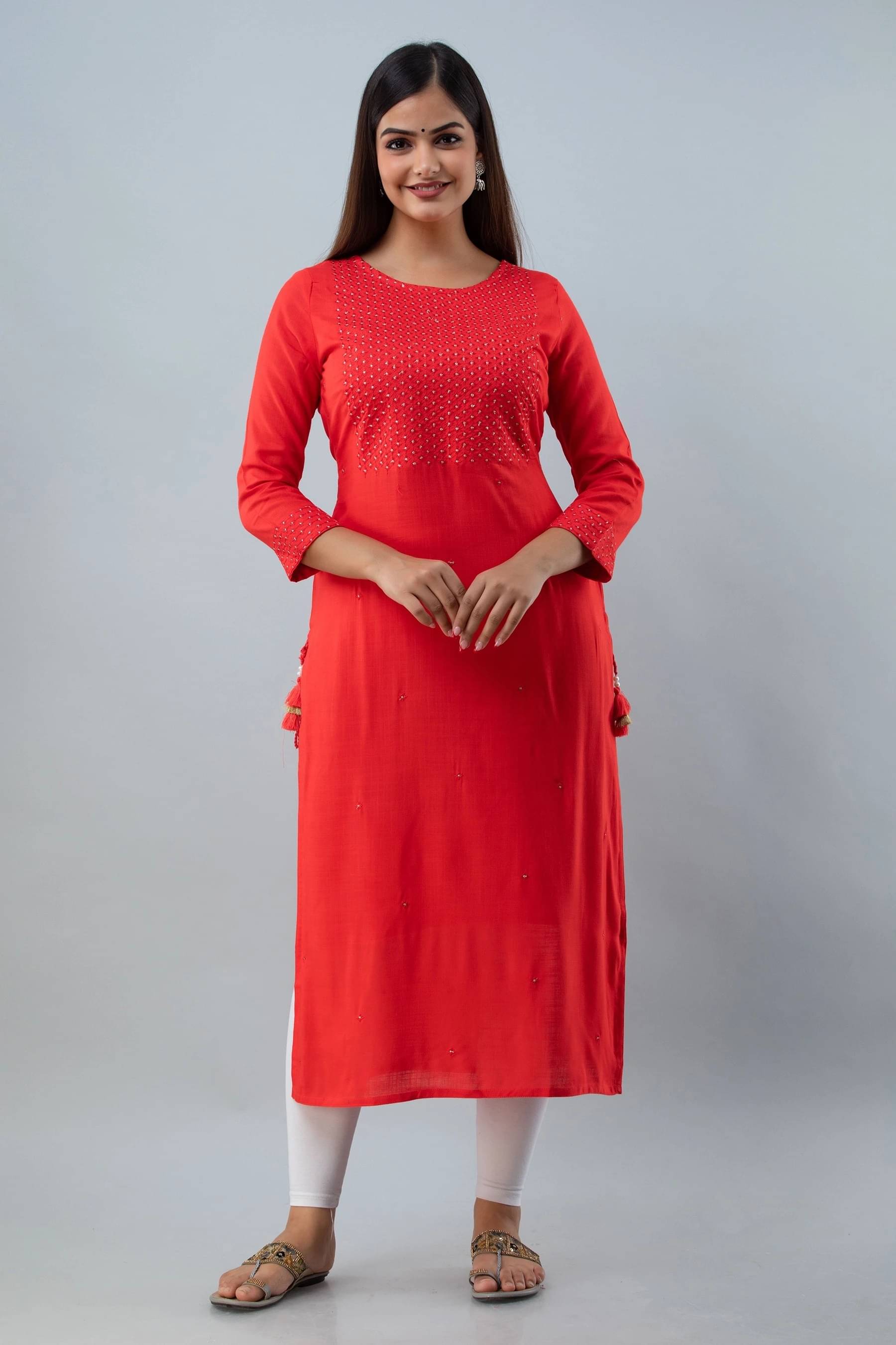     			Gulmohar Jaipur Women Viscose Rayon Embroidered Straight Kurti ( Pink )