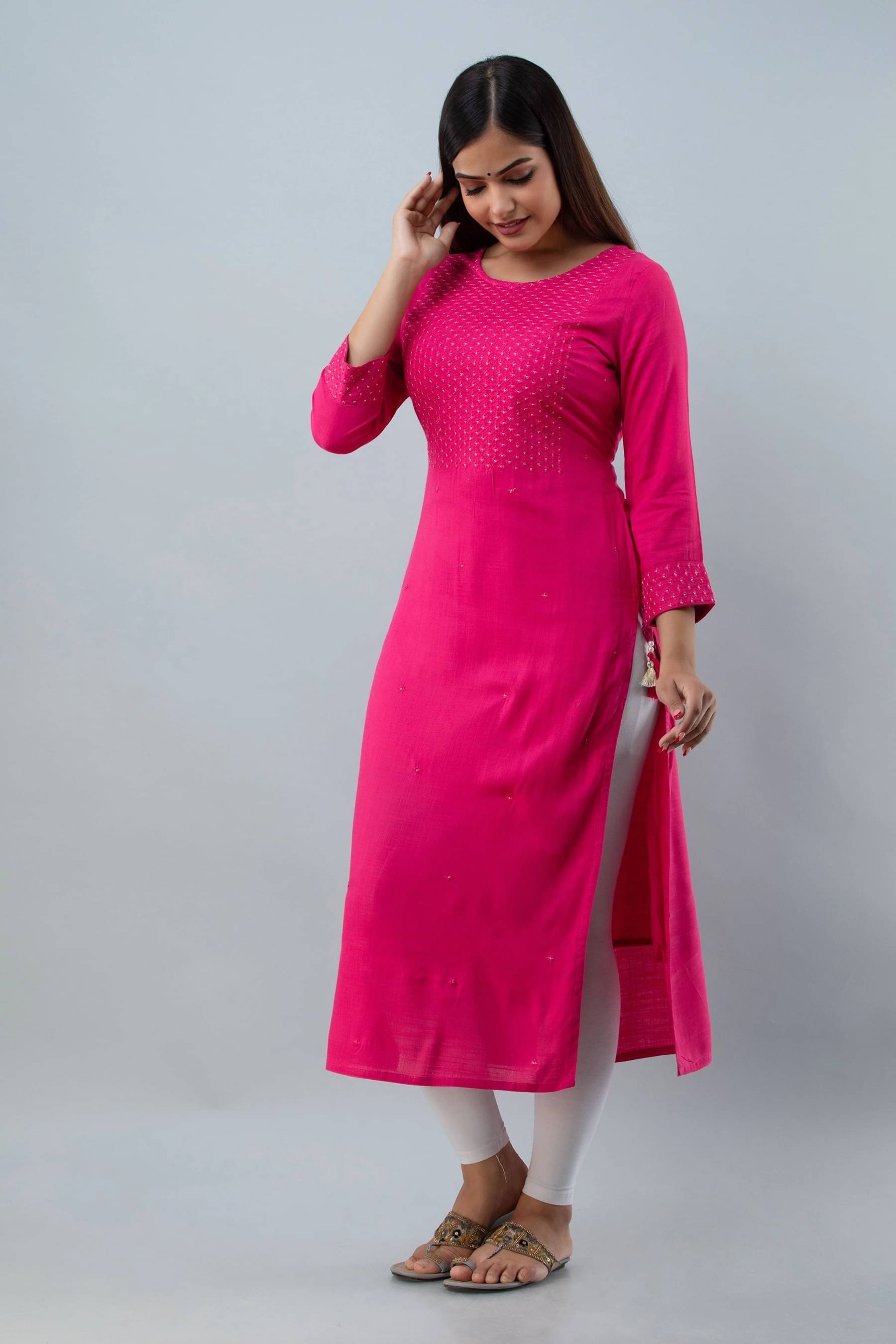 Gulmohar Jaipur Women Viscose Rayon Embroidered Straight Kurti ( Pink ) Gulmohar Jaipur Women Viscose Rayon Embroidered Straight Kurti ( Pink )
