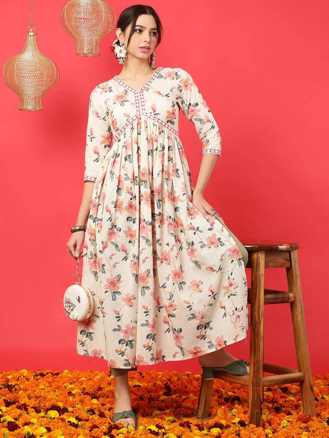 Gulmohar Jaipur Women Viscose Rayon Printed Flared Kurti ( White ) Gulmohar Jaipur Women Viscose Rayon Printed Flared Kurti ( White )