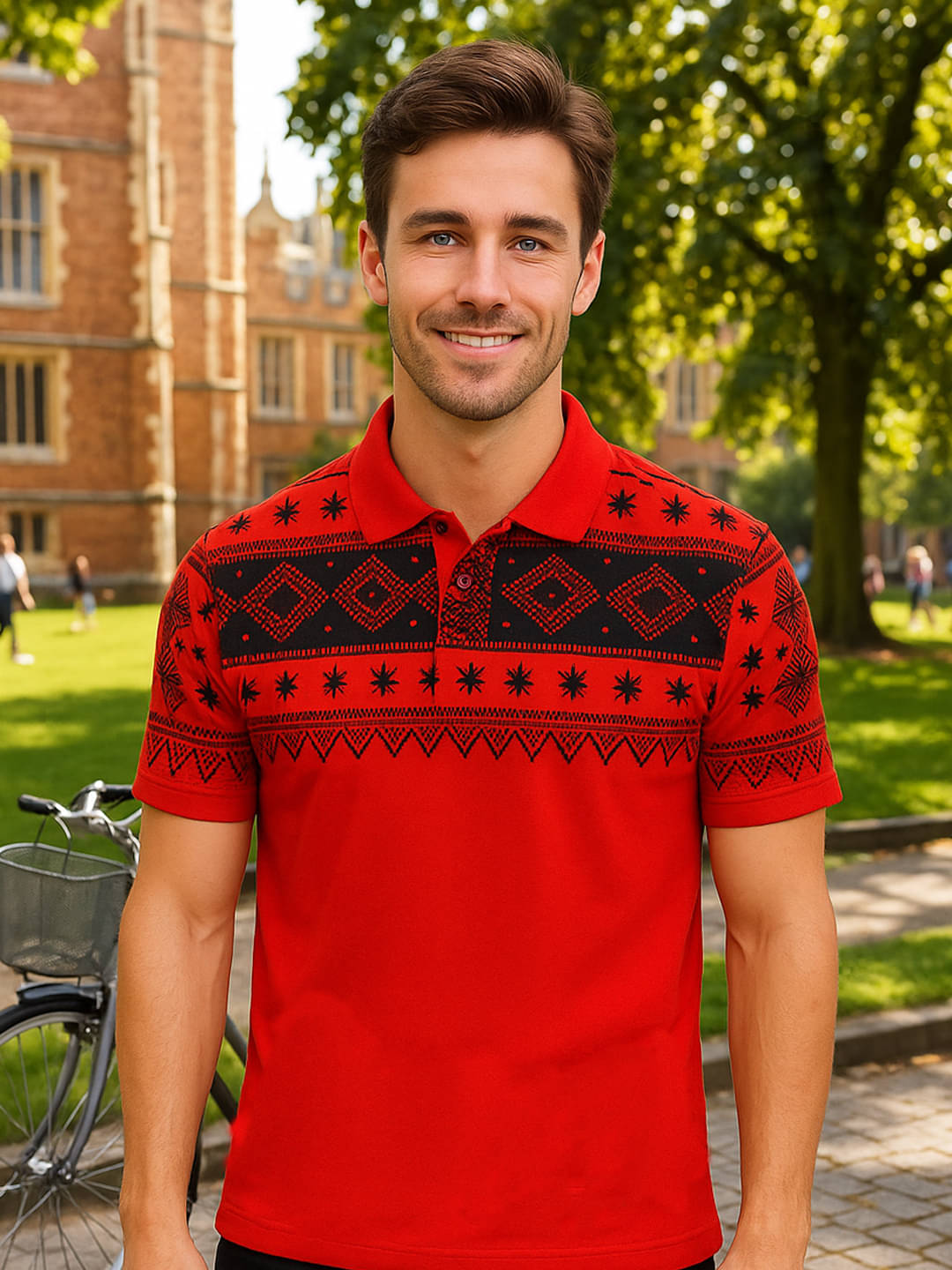     			Hushbucks Men Polyester Regular Fit Printed Polo T Shirt ( Rust )