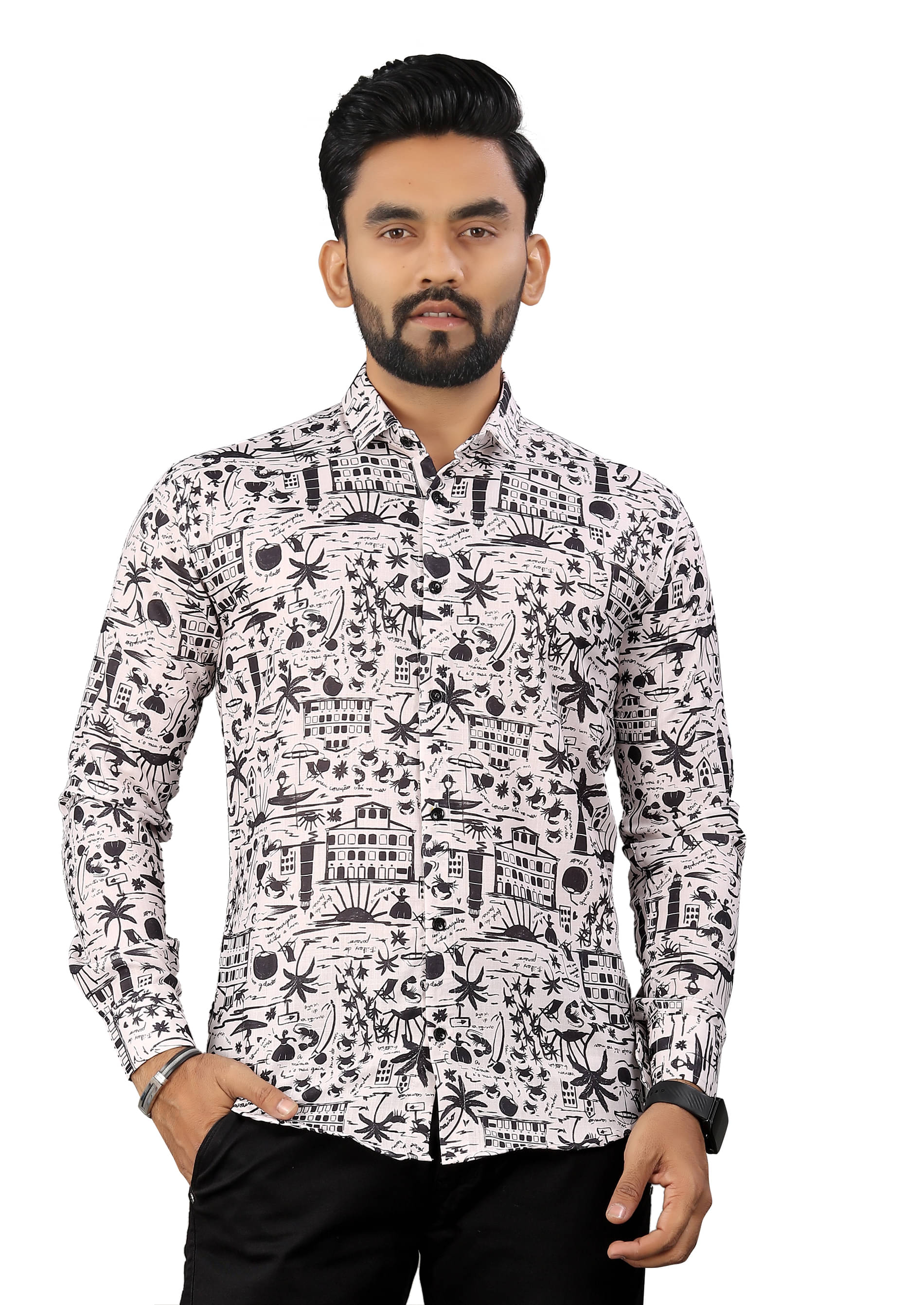     			LAXBON 100% Cotton Regular Fit Printed Full Sleeves Men's Casual Shirt - Black ( Pack of 1 )