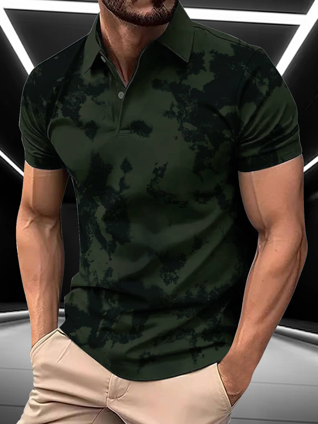     			Merriment Men Cotton Blend Regular Fit Printed Polo T Shirt ( Olive )