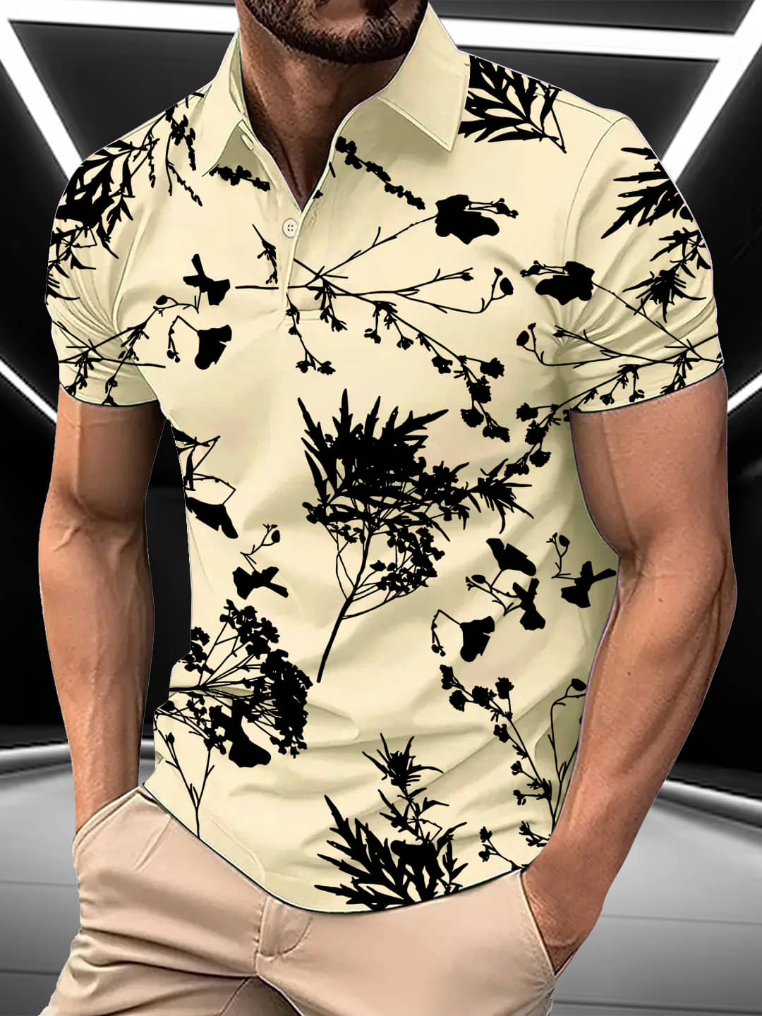     			Merriment Men Cotton Blend Regular Fit Printed Polo T Shirt ( Beige )