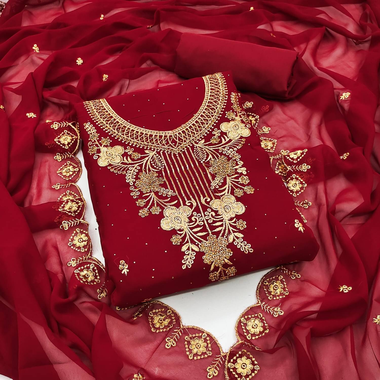 Panbai sarees Women Georgette Unstitched Dress Material ( Maroon ) Panbai sarees Women Georgette Unstitched Dress Material ( Maroon )