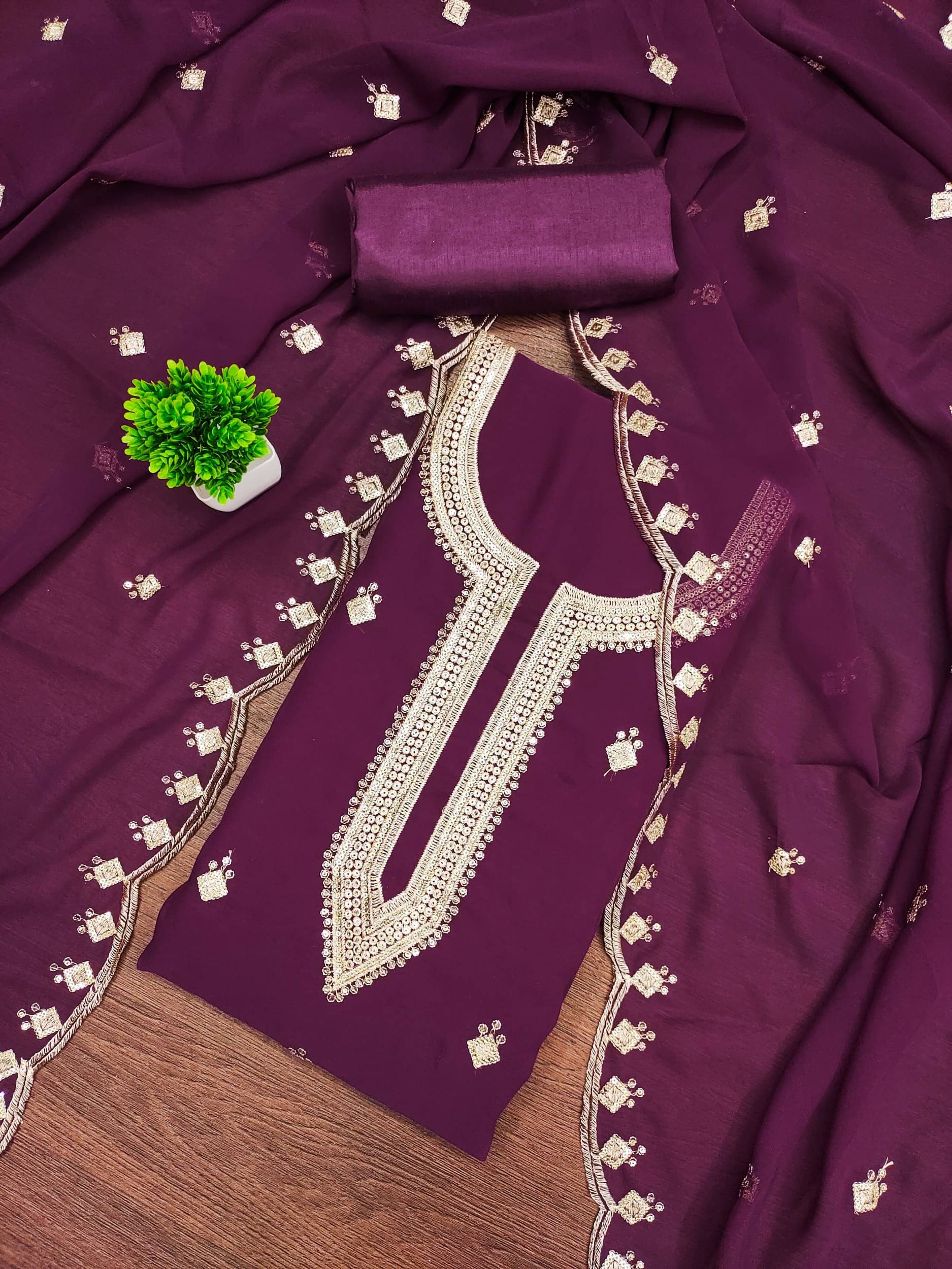     			Panbai sarees Women Georgette Unstitched Dress Material ( Purple )