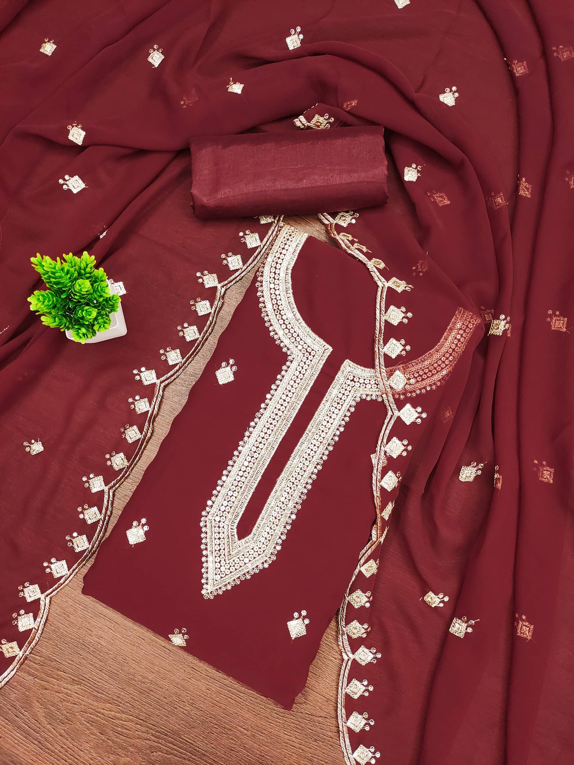 Panbai sarees Women Georgette Unstitched Dress Material ( Maroon ) Panbai sarees Women Georgette Unstitched Dress Material ( Maroon )