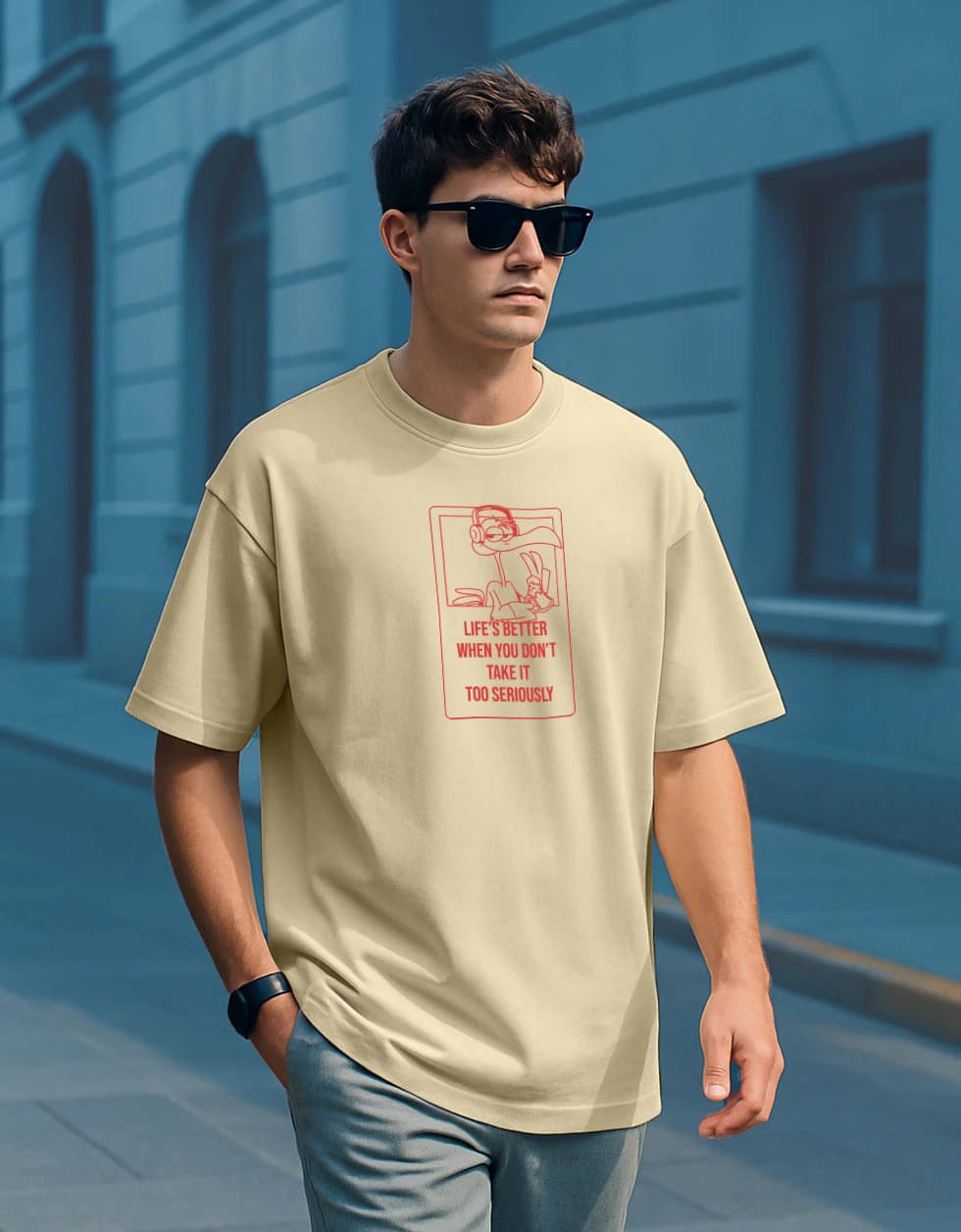 STYLENSE Men Cotton Blend Oversized Fit Printed T-Shirt ( Beige ) STYLENSE Men Cotton Blend Oversized Fit Printed T-Shirt ( Beige )
