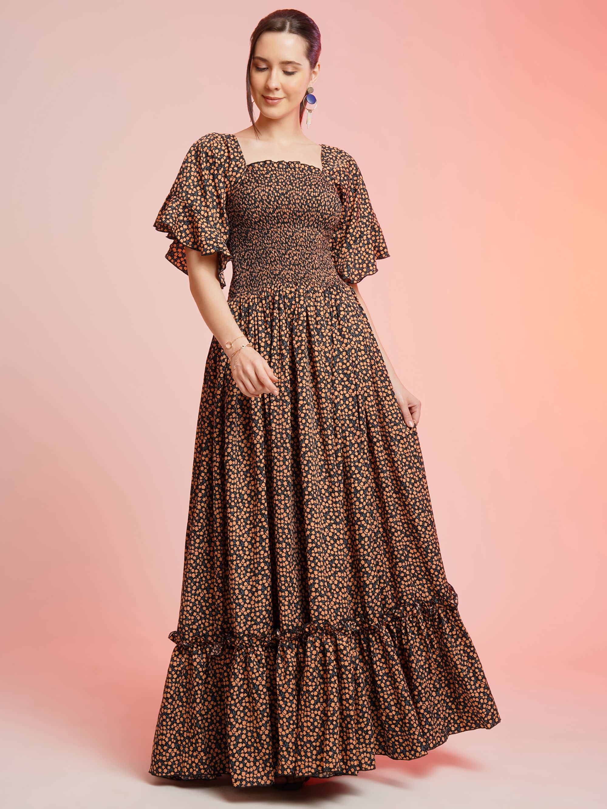Sheetal associates Women Crepe Printed Fit & Flare Dress ( Brown )