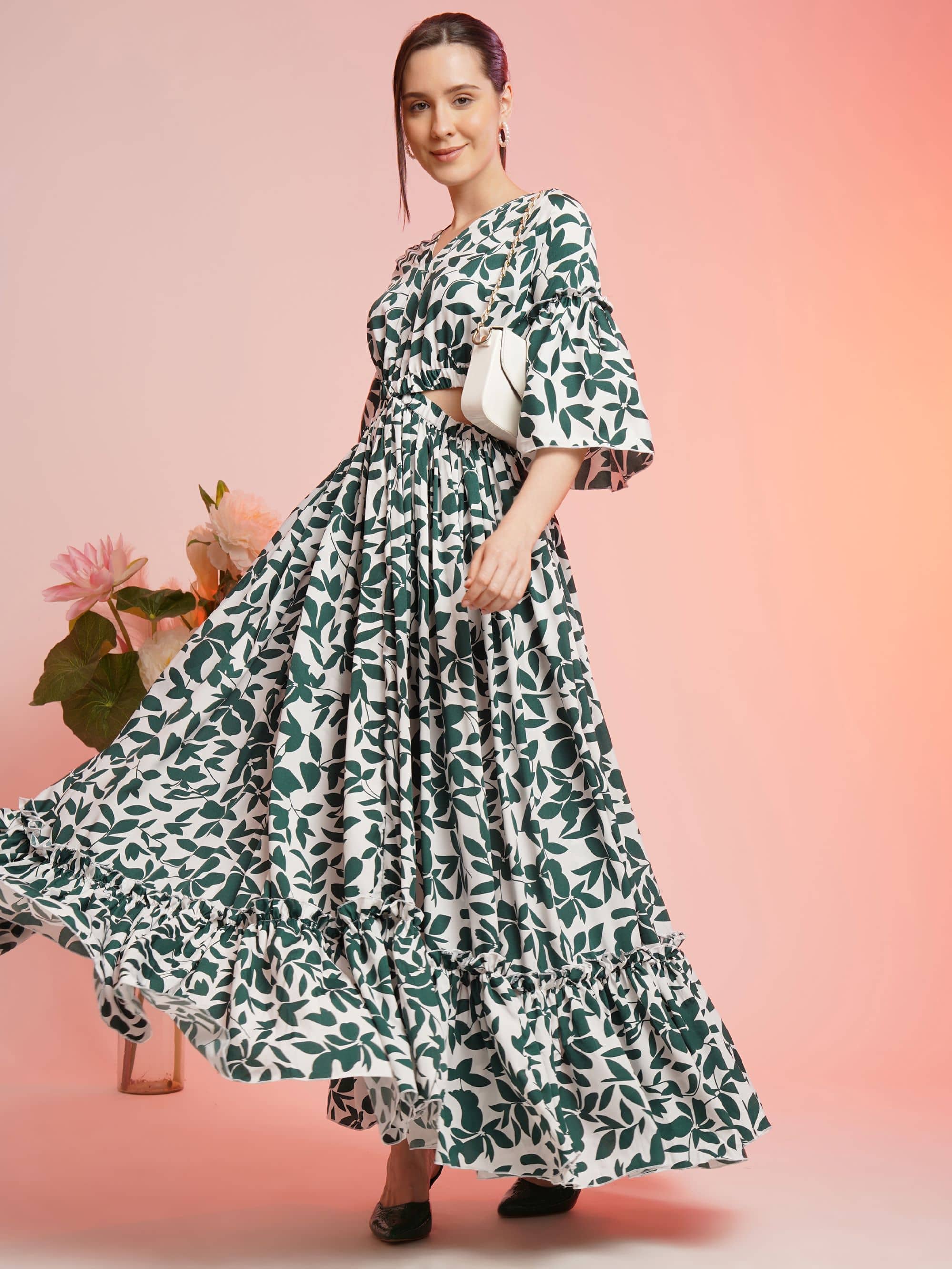Sheetal associates Women Crepe Printed Fit & Flare Dress ( Green )