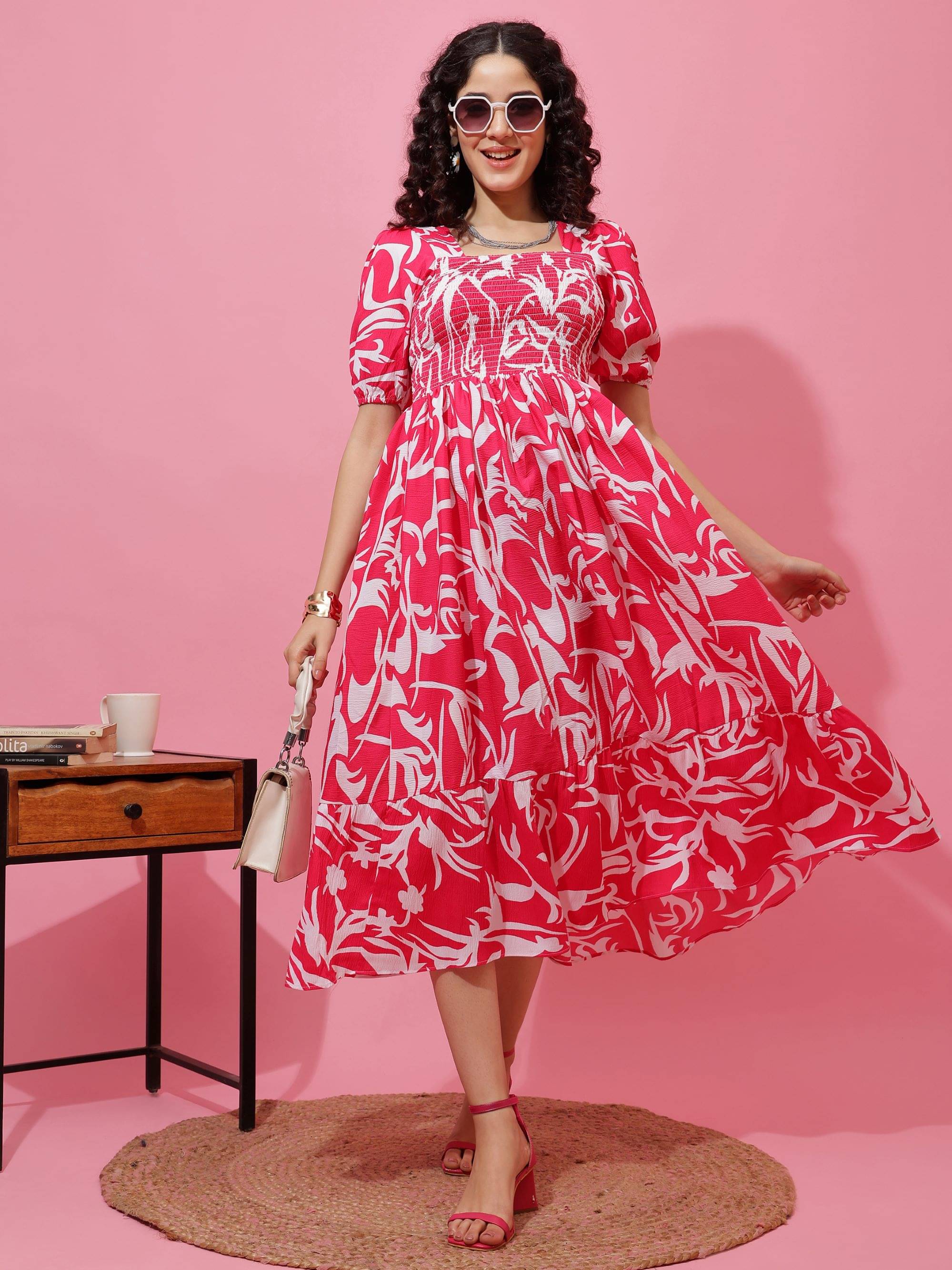 Sheetal associates Women Crepe Printed Fit & Flare Dress ( Pink ) Sheetal associates Women Crepe Printed Fit & Flare Dress ( Pink )