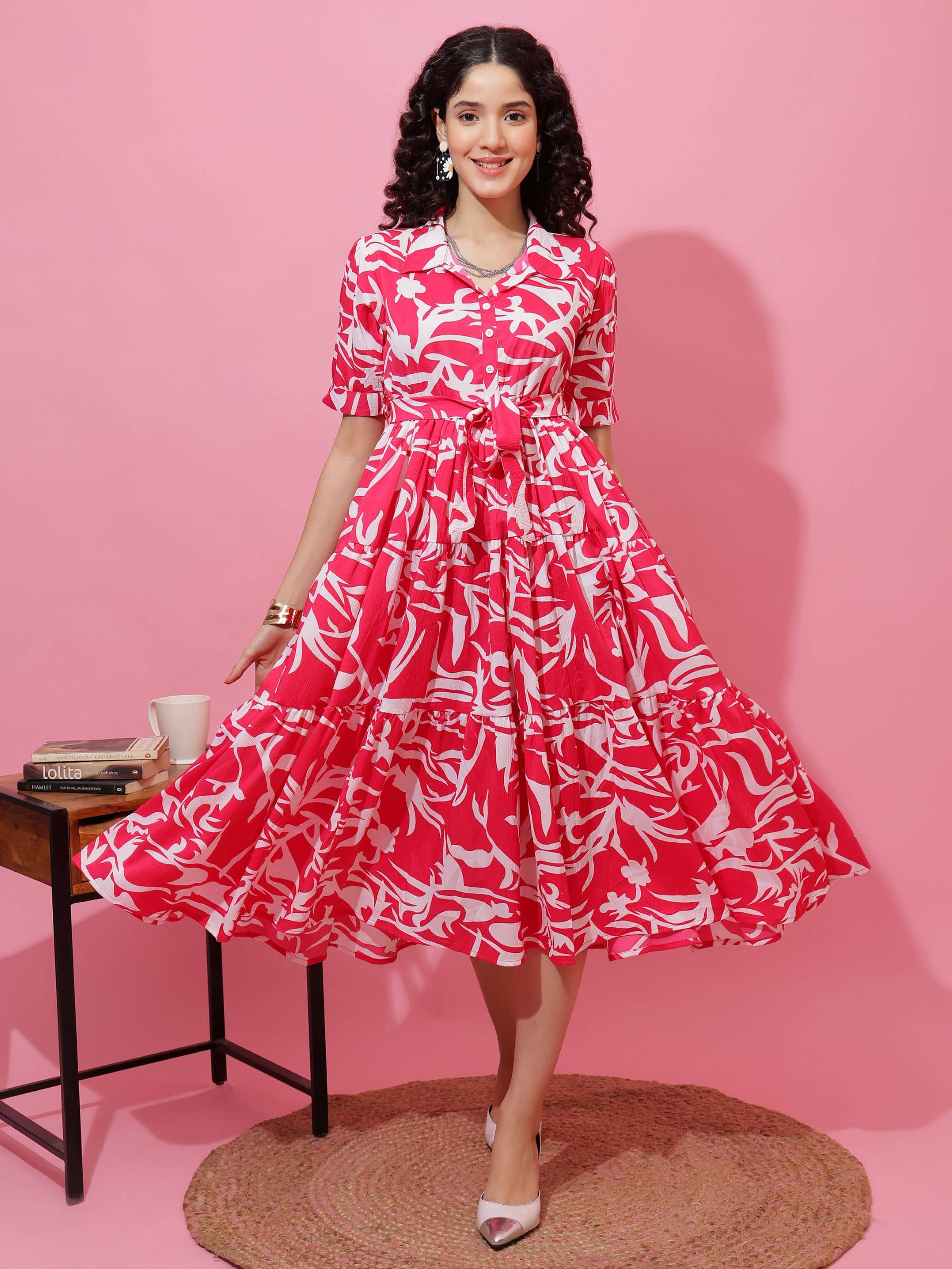 Sheetal associates Women Crepe Printed Fit & Flare Dress ( Pink )
