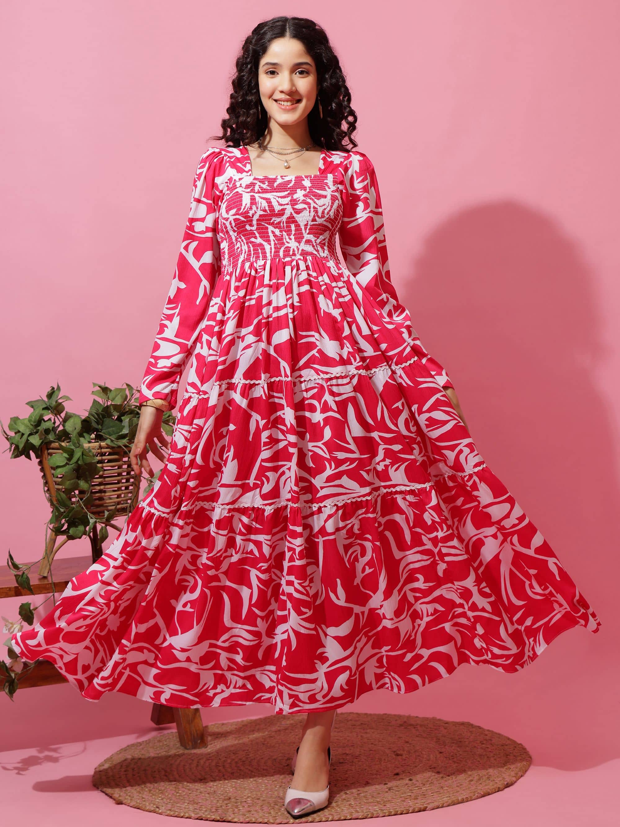 Sheetal associates Women Crepe Printed Fit & Flare Dress ( Pink )