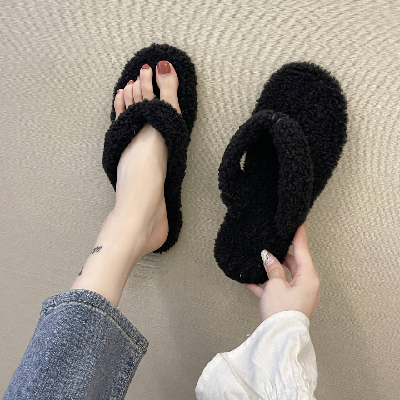     			Shoemusq Black Women's Thong Flip Flop
