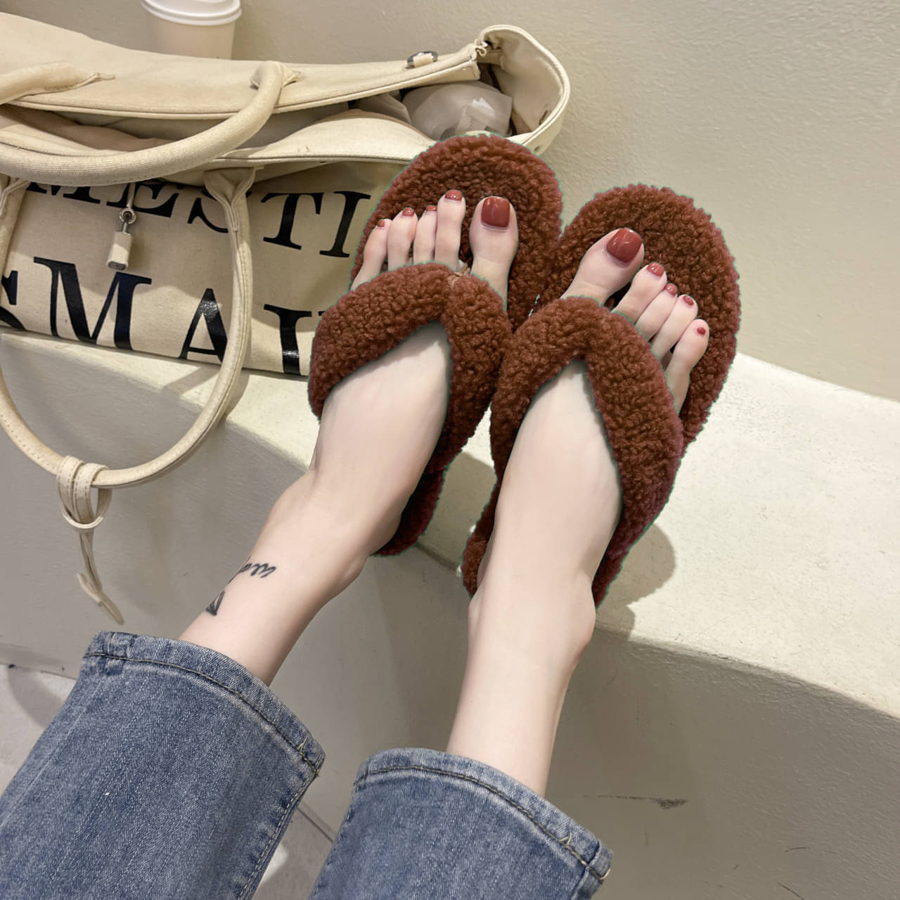     			Shoemusq Brown Women's Thong Flip Flop