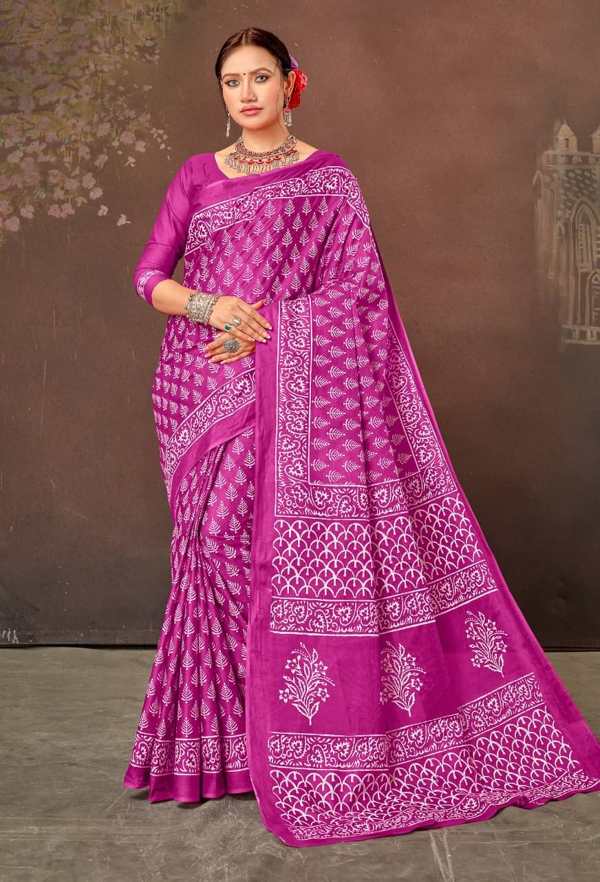     			Vasu Creation Cotton Printed Regular Saree With Unstitched Blouse Piece ( Pink )