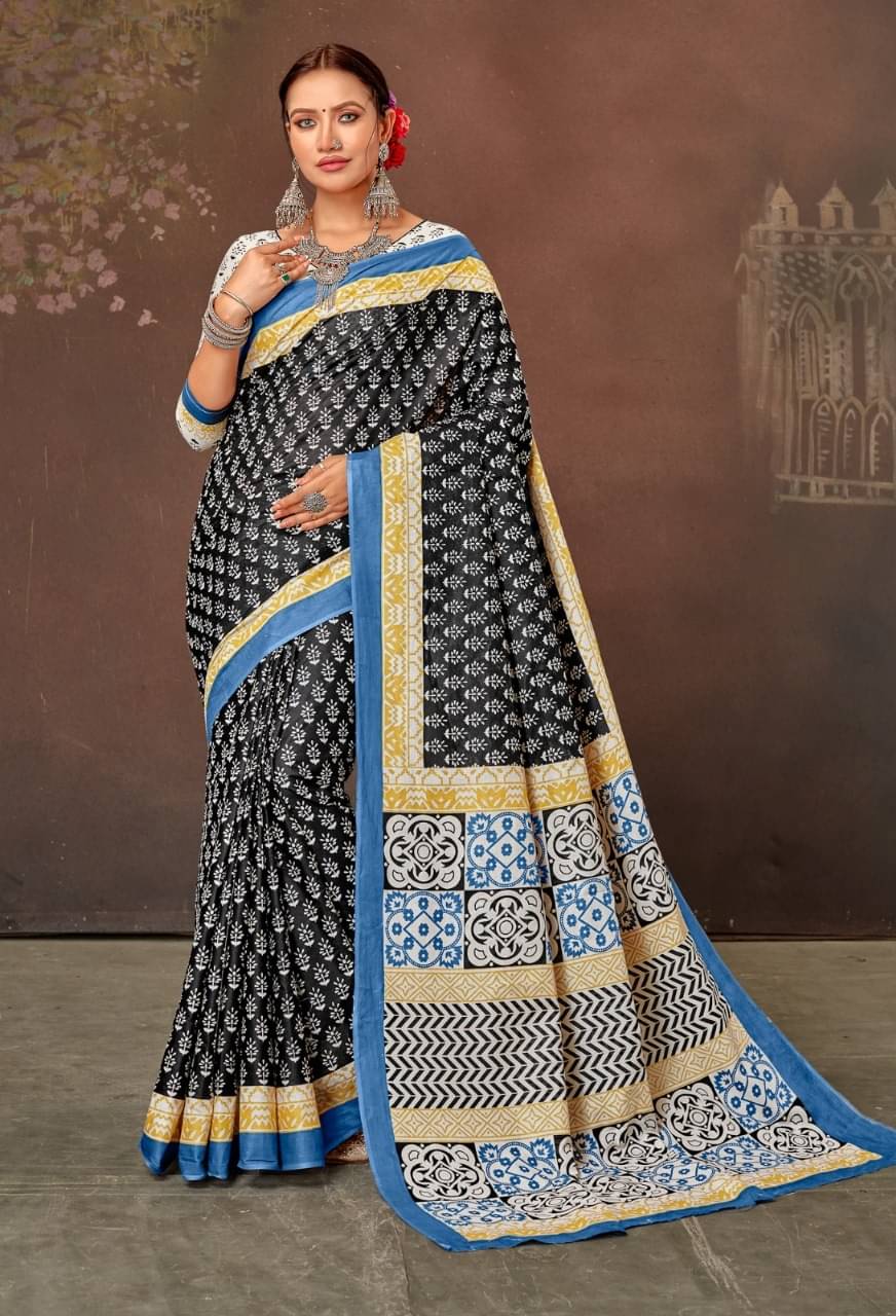 Vasu Creation Cotton Printed Regular Saree With Unstitched Blouse Piece ( Black ) Vasu Creation Cotton Printed Regular Saree With Unstitched Blouse Piece ( Black )