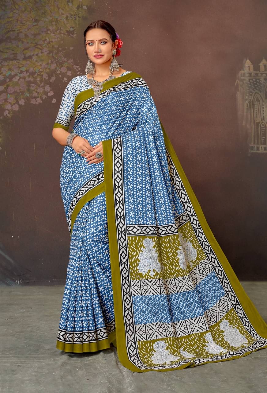 Vasu Creation Cotton Printed Regular Saree With Unstitched Blouse Piece ( Sky Blue ) Vasu Creation Cotton Printed Regular Saree With Unstitched Blouse Piece ( Sky Blue )