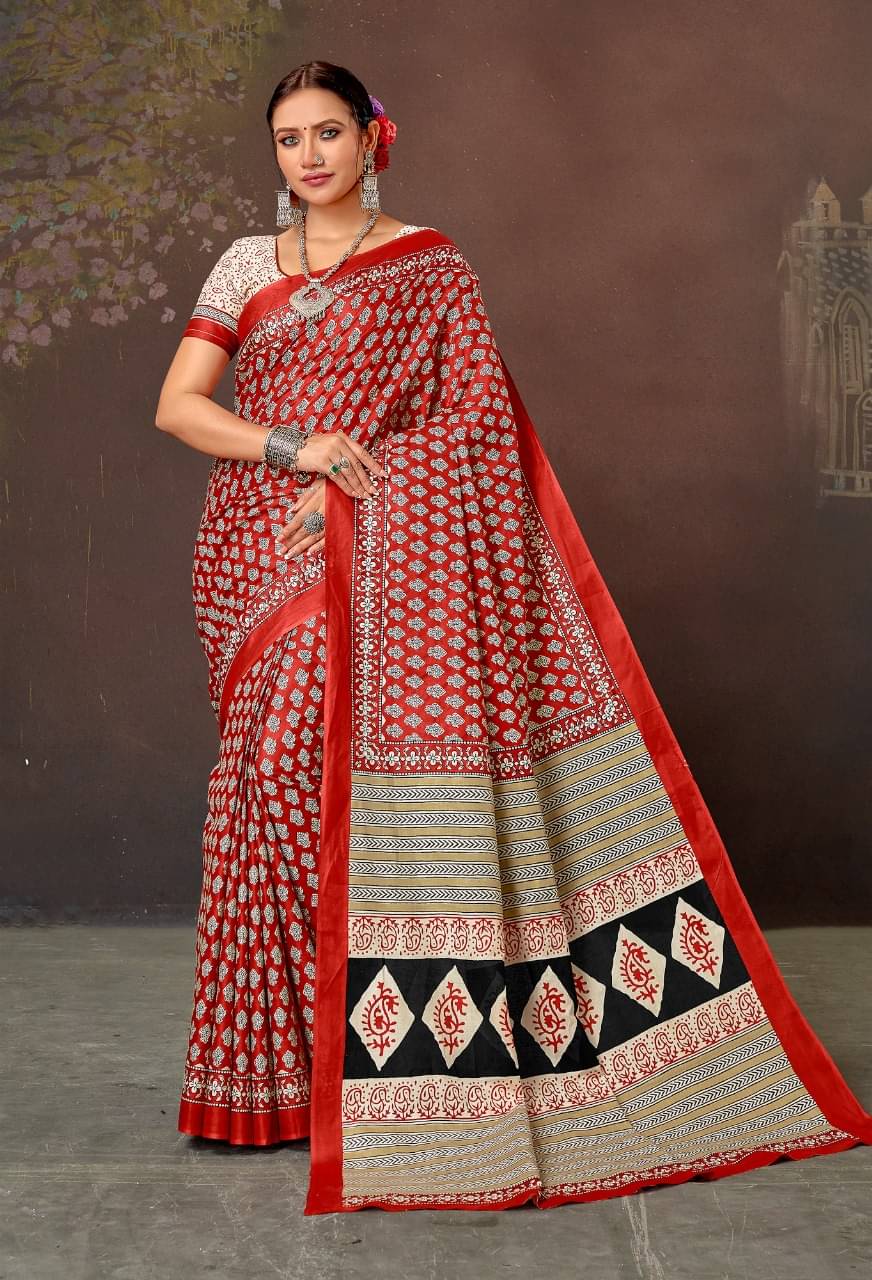 Vasu Creation Cotton Printed Regular Saree With Unstitched Blouse Piece ( Maroon ) Vasu Creation Cotton Printed Regular Saree With Unstitched Blouse Piece ( Maroon )
