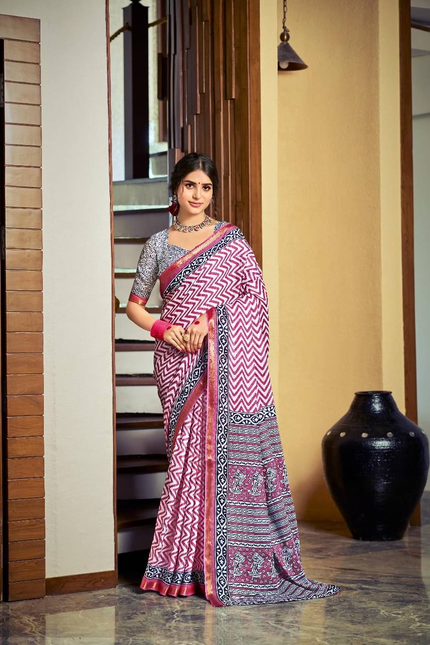 Vasu Creation Cotton Printed Regular Saree With Unstitched Blouse Piece ( Pink ) Vasu Creation Cotton Printed Regular Saree With Unstitched Blouse Piece ( Pink )