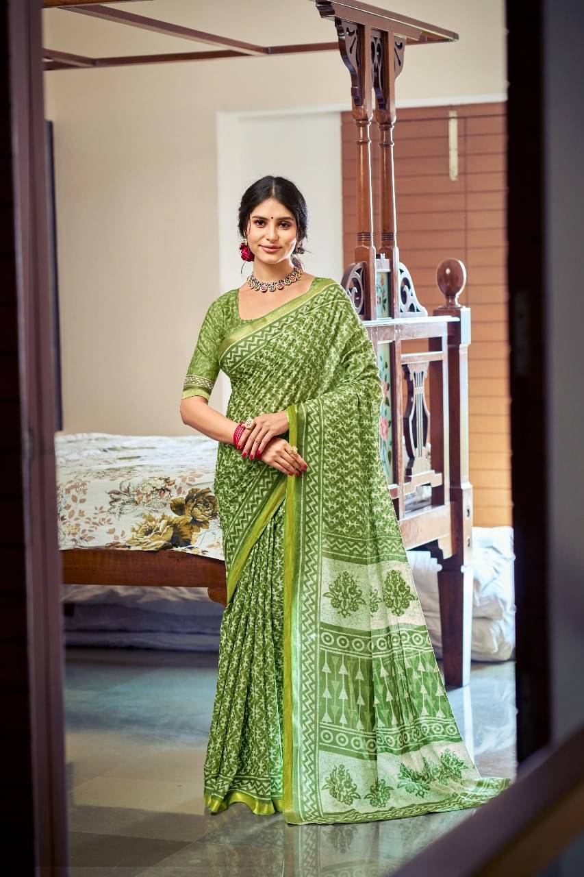 Vasu Creation Cotton Printed Regular Saree With Unstitched Blouse Piece ( Mint Green ) Vasu Creation Cotton Printed Regular Saree With Unstitched Blouse Piece ( Mint Green )