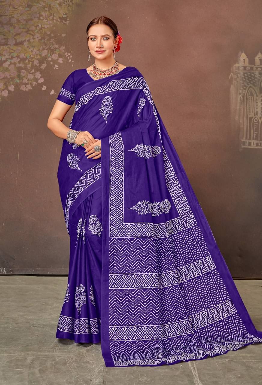 Vasu Creation Cotton Printed Regular Saree With Unstitched Blouse Piece ( Purple ) Vasu Creation Cotton Printed Regular Saree With Unstitched Blouse Piece ( Purple )