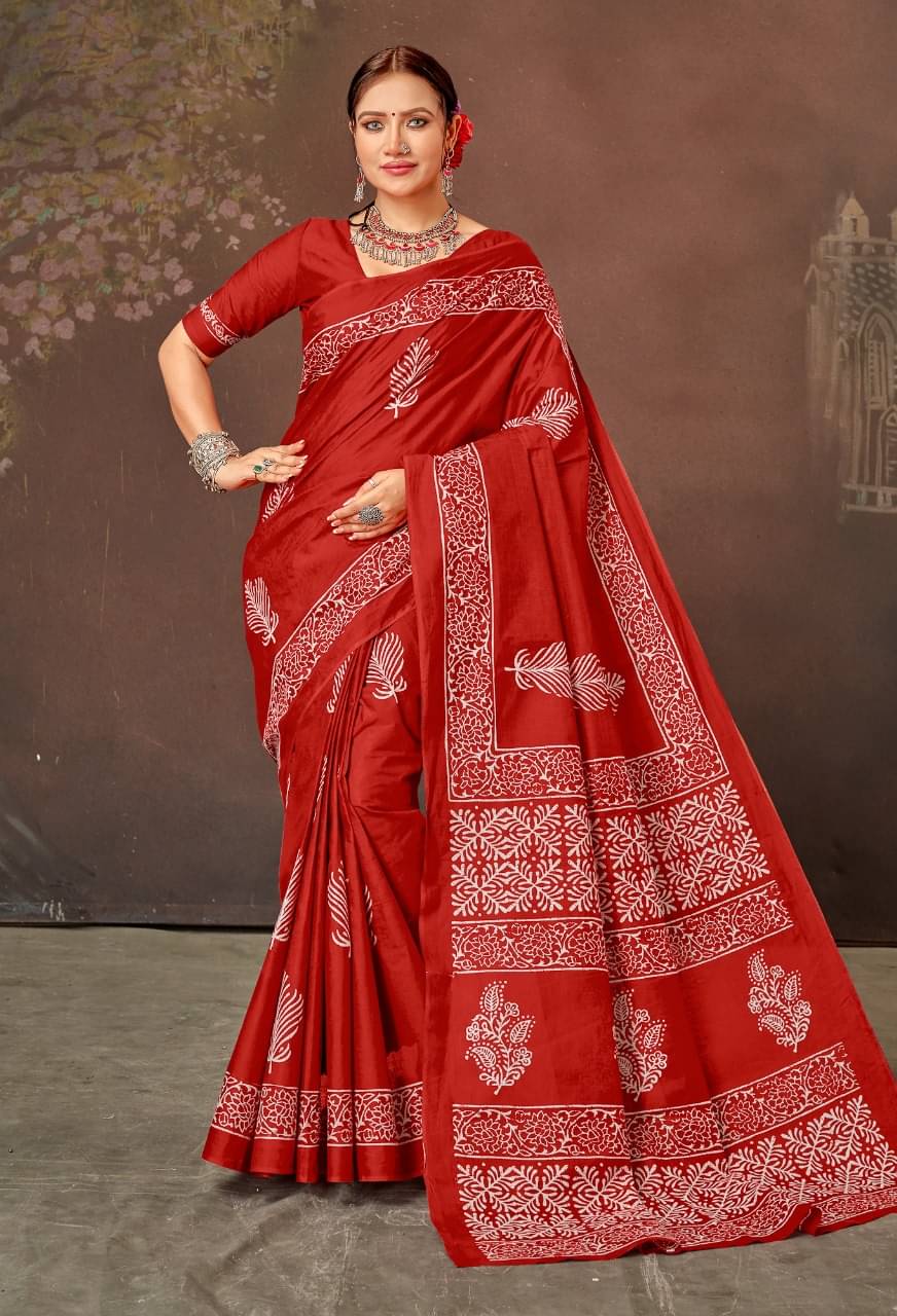     			Vasu Creation Cotton Printed Regular Saree With Unstitched Blouse Piece ( Red )