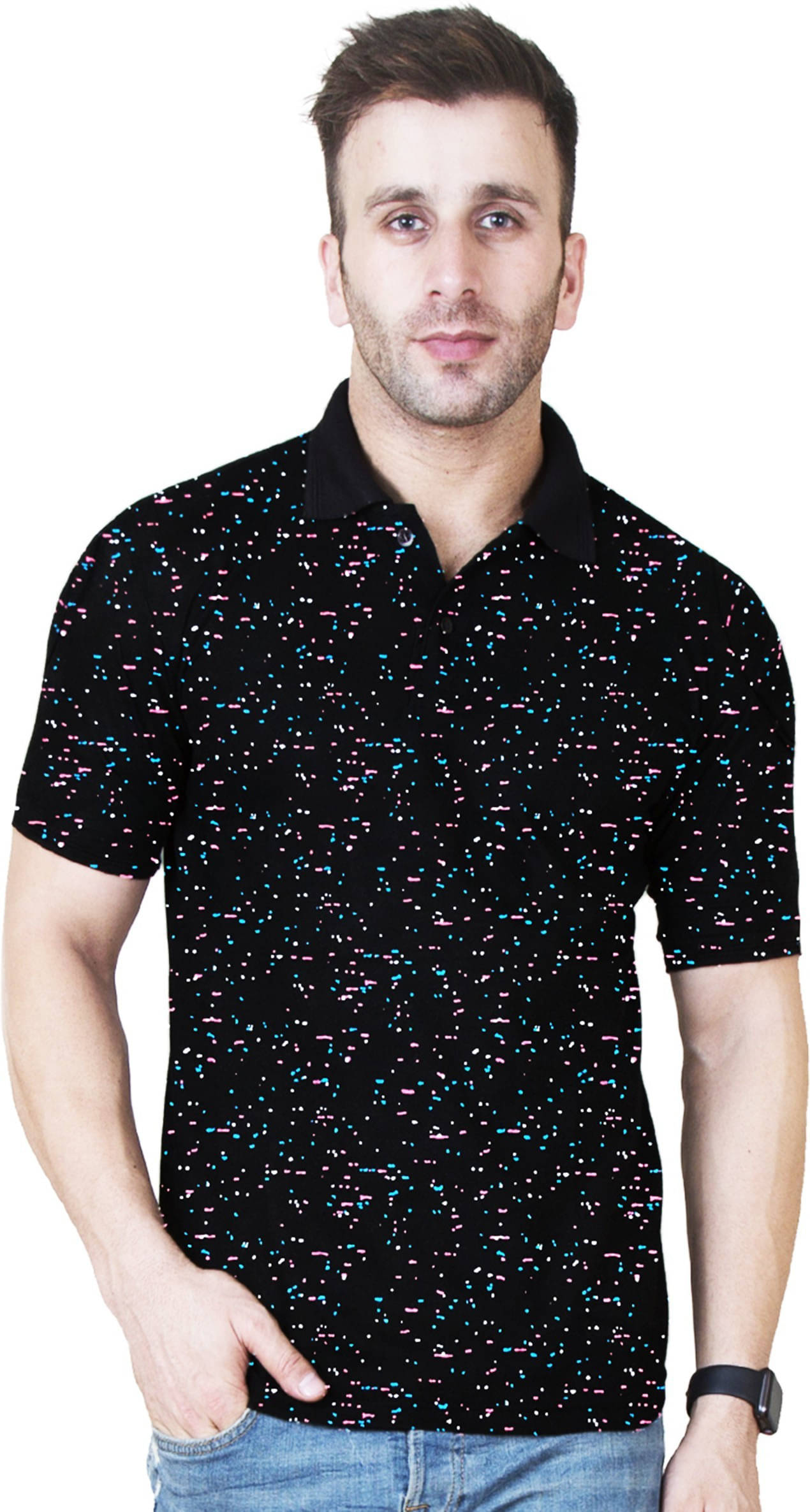 Veirdo Men Cotton Blend Regular Fit Printed Polo T Shirt ( Multicolor )     			Veirdo Men Cotton Blend Regular Fit Printed Polo T Shirt ( Multicolor )
