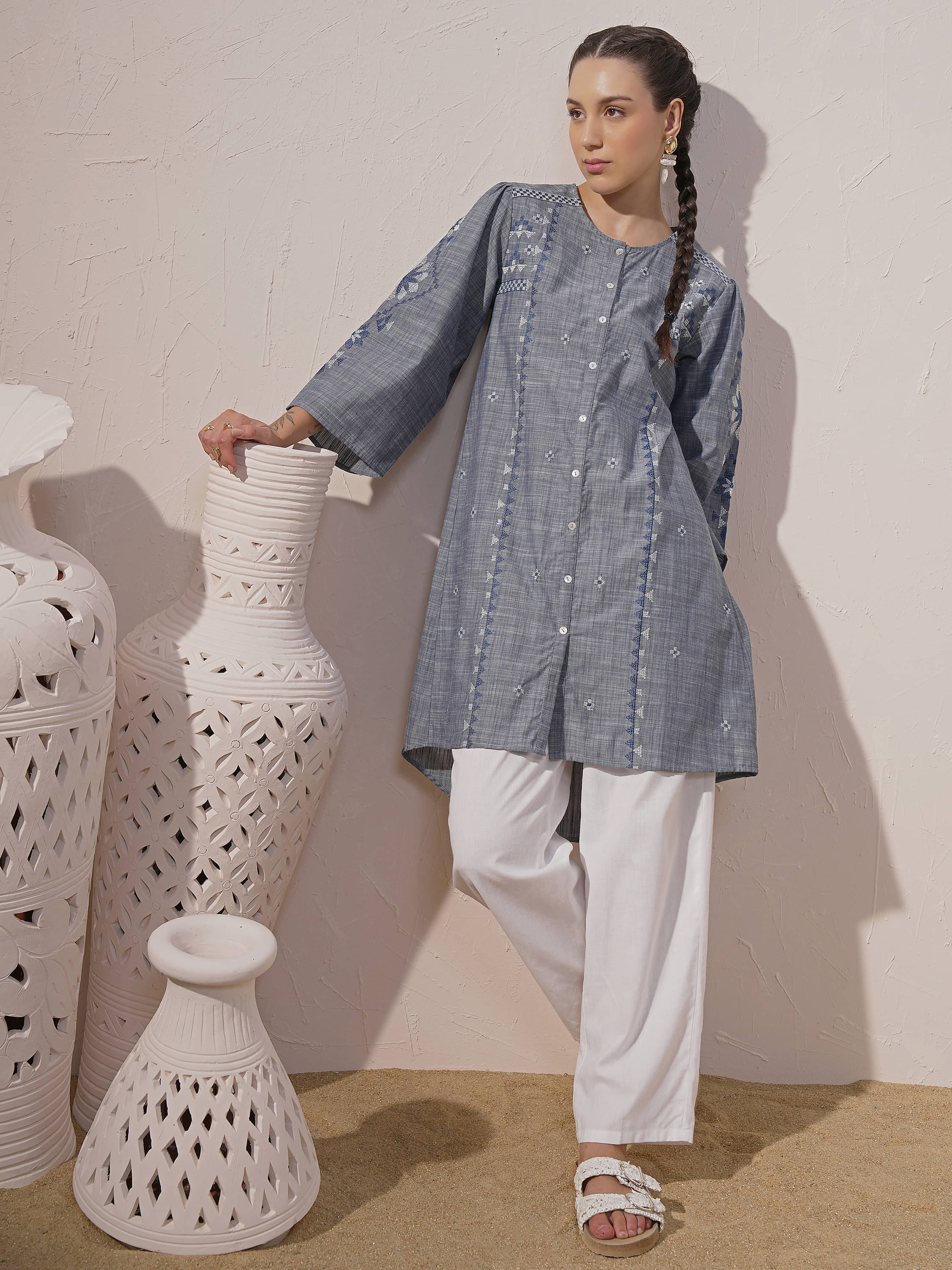 Vishudh Women 100% Cotton Printed A-line Kurti ( Blue )     			Vishudh Women 100% Cotton Printed A-line Kurti ( Blue )
