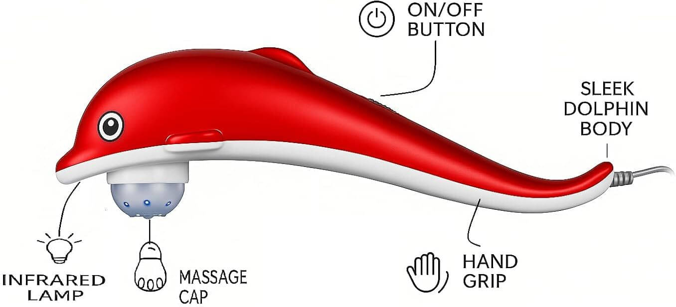     			xwipe Corded Electric Dolphin Handheld Massager with Vibration, Magnetic, Far Infrared Therapy for Pain & Stress Relief For Men, Women (Red & White Colour)