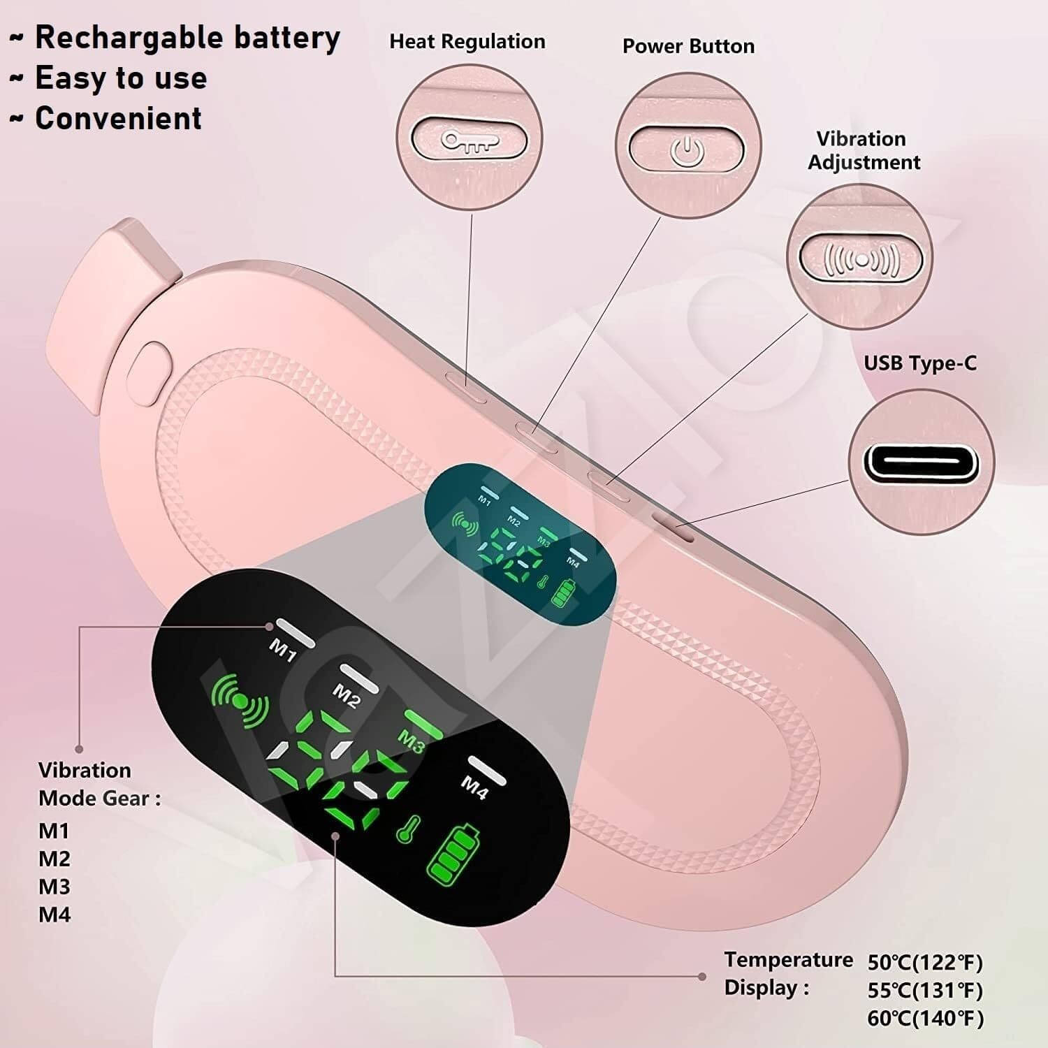 xwipe Menstrual Heating Pad With 3 Heat Levels and 3 Vibration Modes, Portable Fast Relief for Cramps During Period, Ideal Gift for Women and Girls (Pink) xwipe Menstrual Heating Pad With 3 Heat Levels and 3 Vibration Modes, Portable Fast Relief for Cramps During Period, Ideal Gift for Women and Girls (Pink)