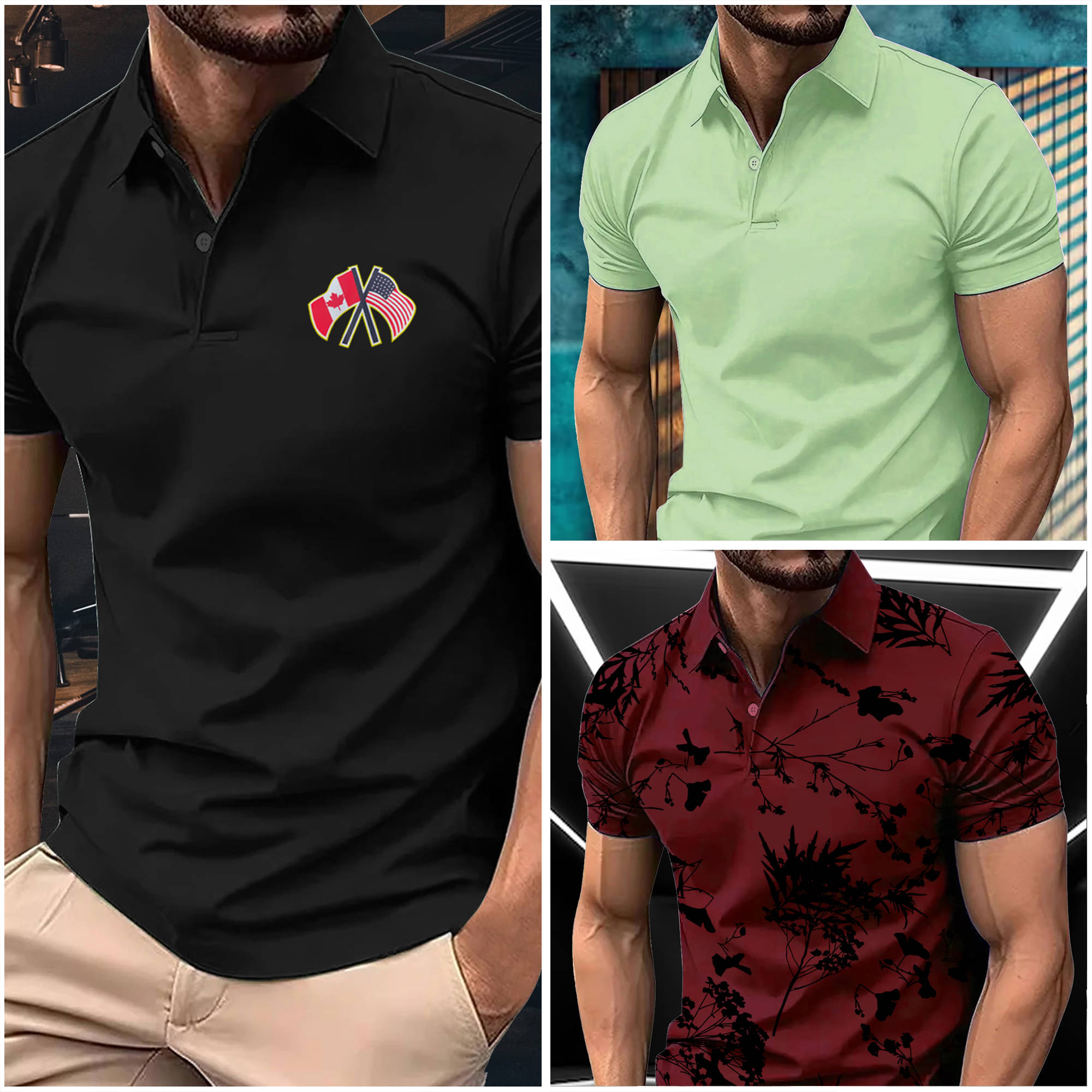     			AIN6 Men Cotton Blend Regular Fit Printed Polo T Shirt ( Black )