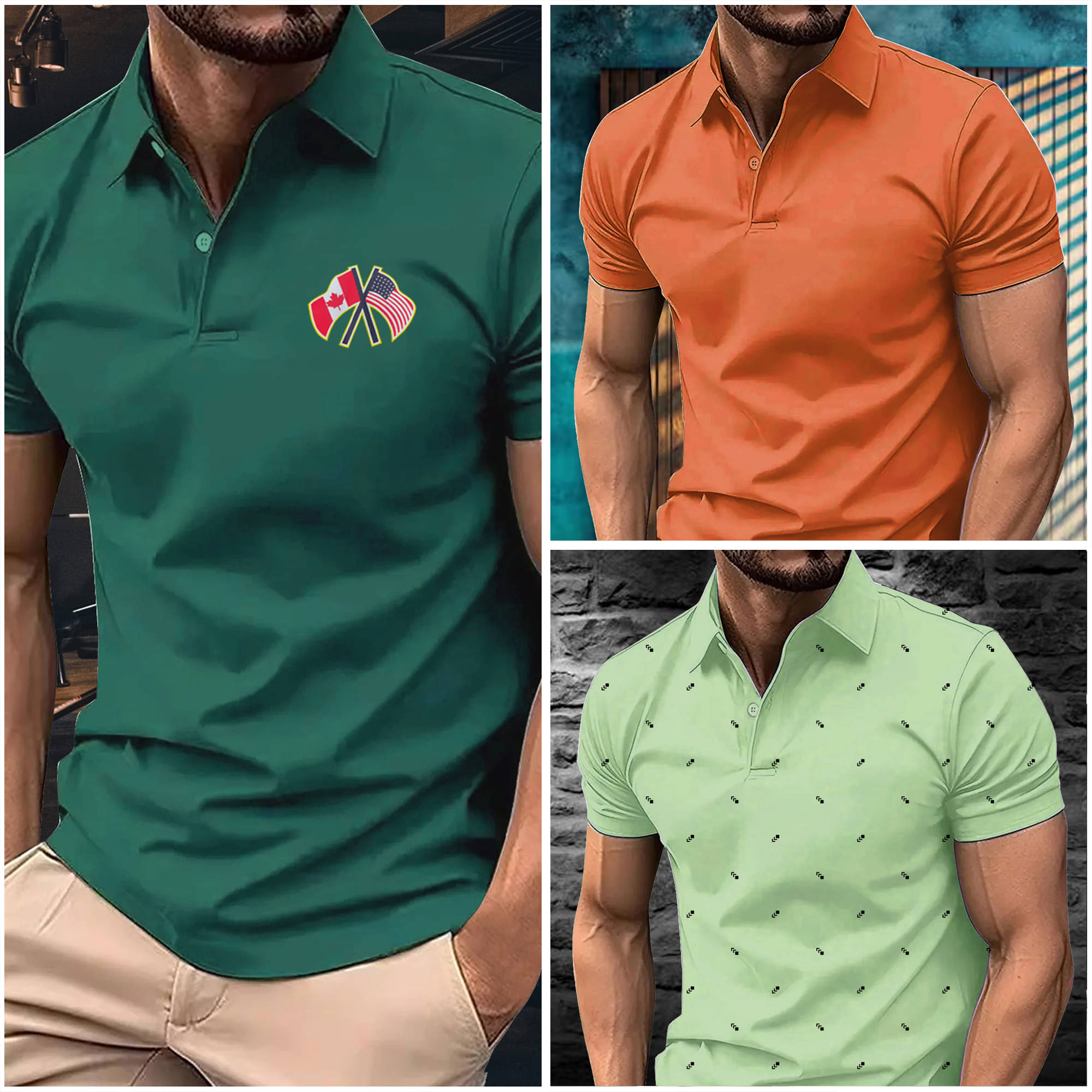     			AIN6 Men Cotton Blend Regular Fit Printed Polo T Shirt ( Green )