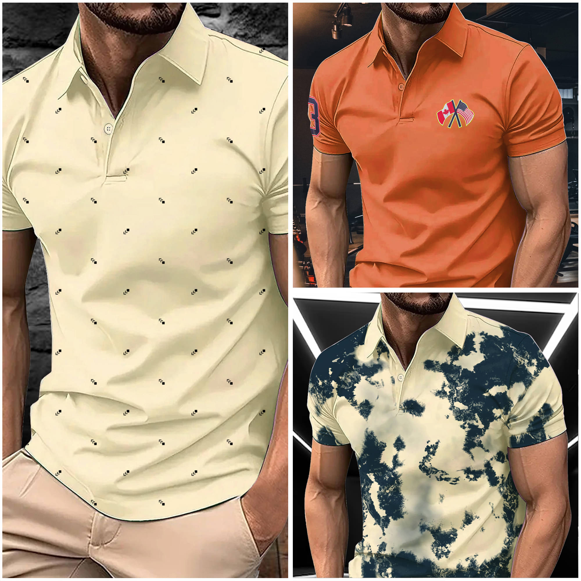     			AIN6 Men Cotton Blend Regular Fit Printed Polo T Shirt ( Beige )