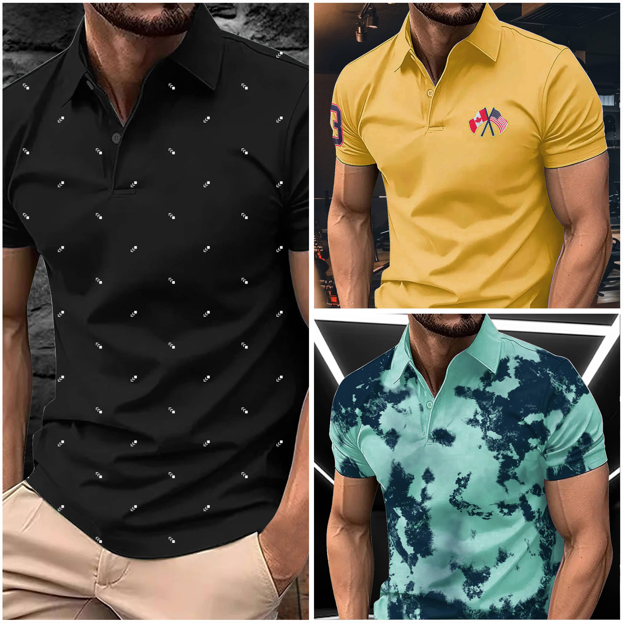     			AIN6 Men Cotton Blend Regular Fit Printed Polo T Shirt ( Black )