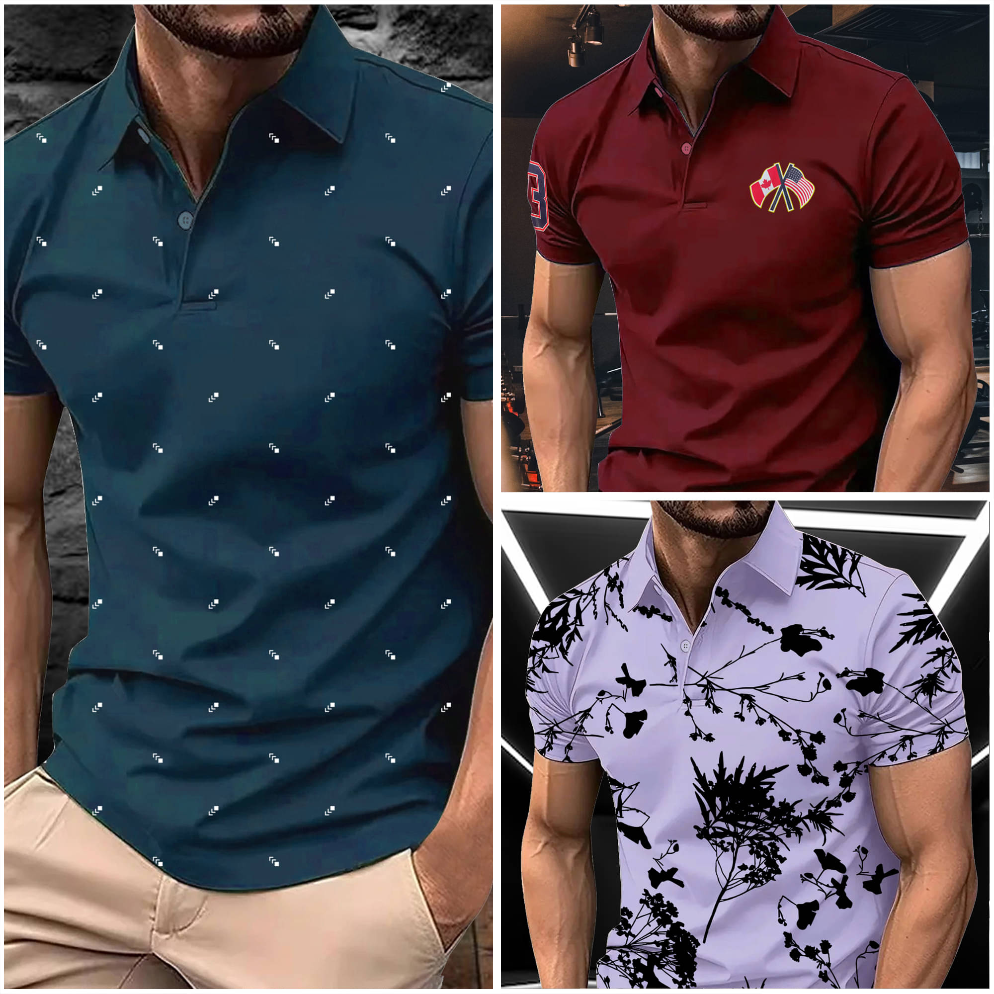 AIN6 Men Cotton Blend Regular Fit Printed Polo T Shirt ( Indigo )     			AIN6 Men Cotton Blend Regular Fit Printed Polo T Shirt ( Indigo )