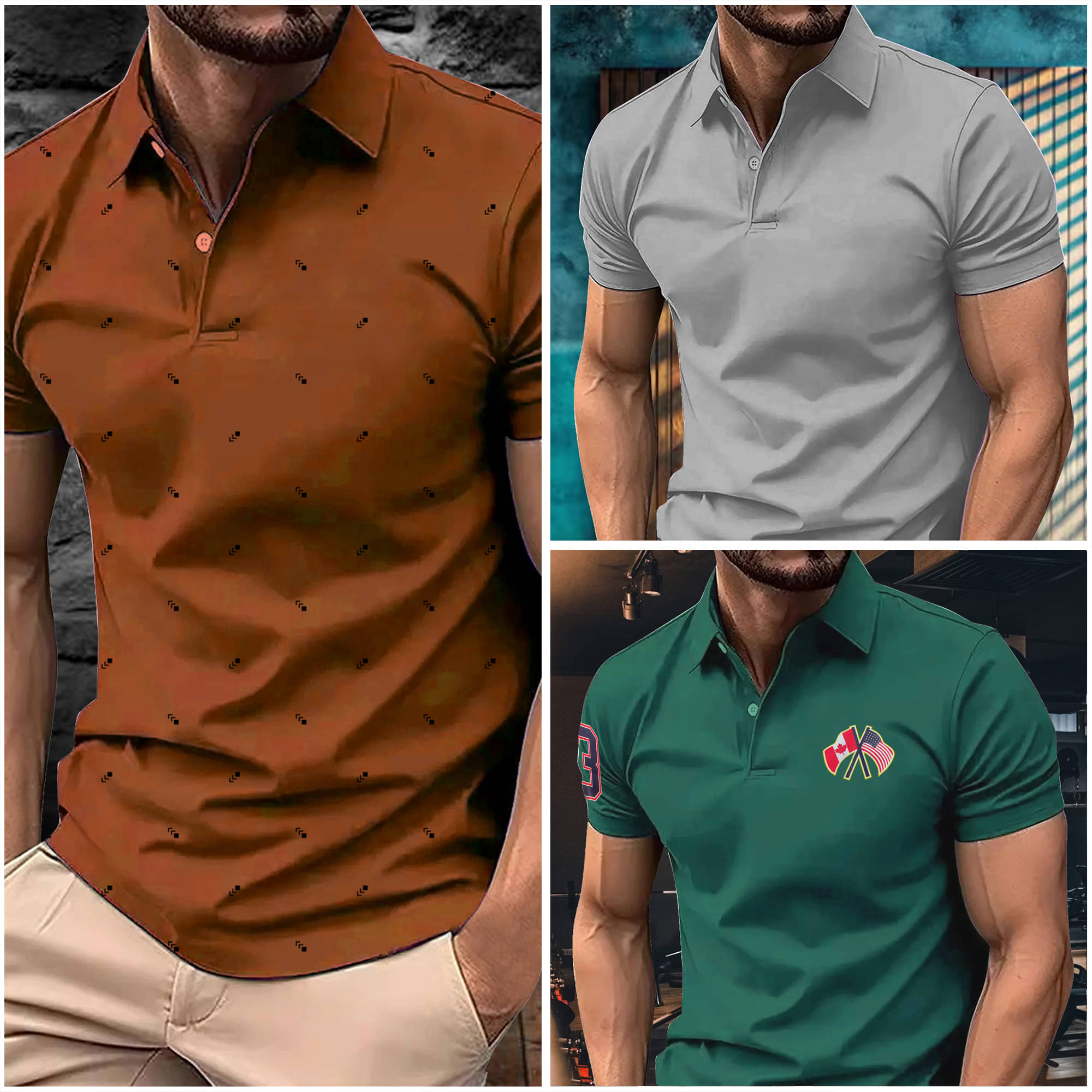     			AIN6 Men Cotton Blend Regular Fit Printed Polo T Shirt ( Rust )