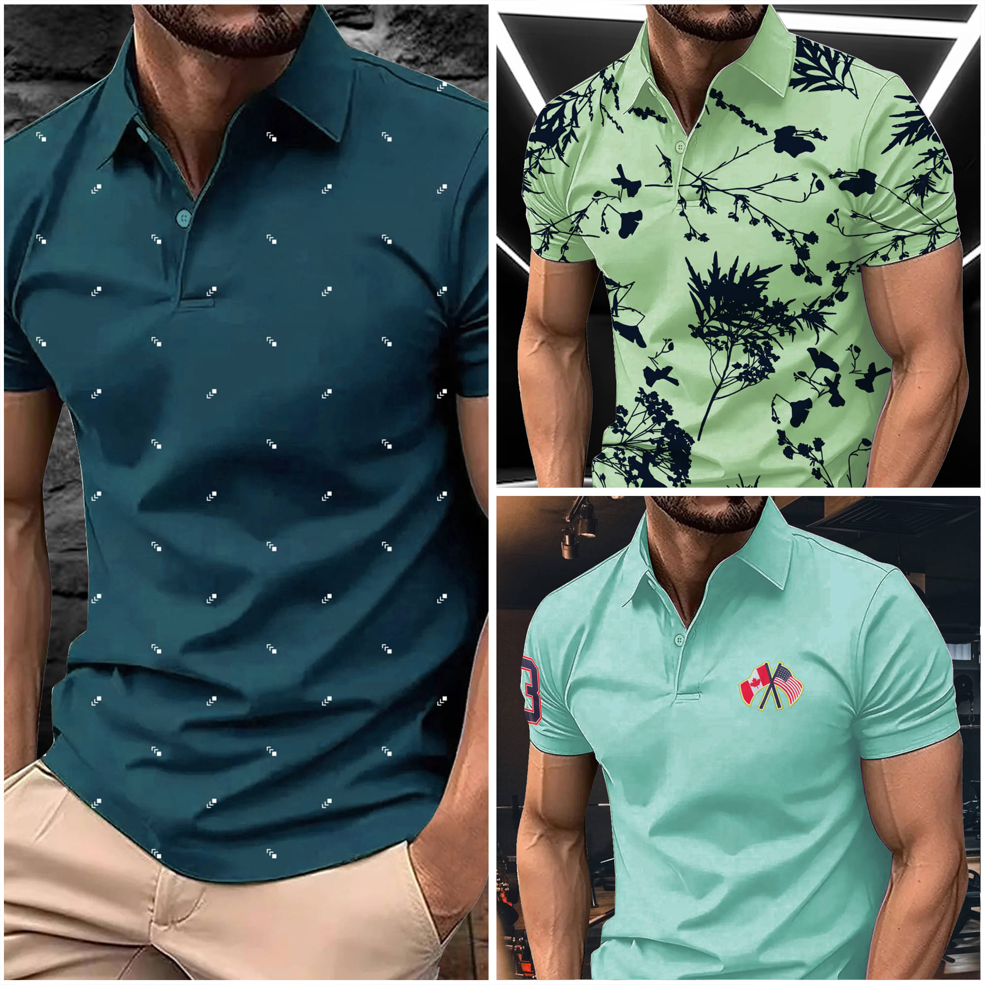     			AIN6 Men Cotton Blend Regular Fit Printed Polo T Shirt ( Teal Blue )