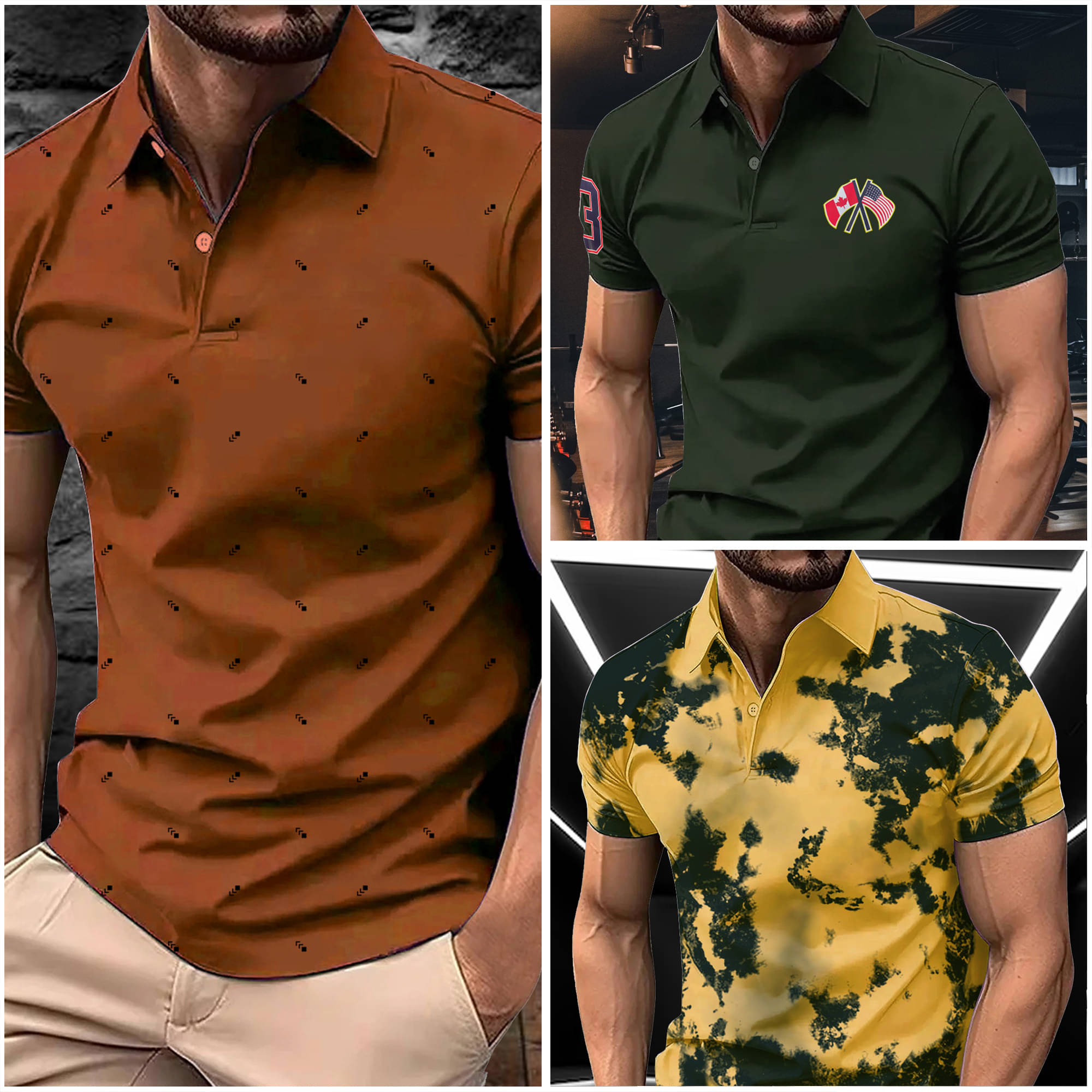 AIN6 Men Cotton Blend Regular Fit Printed Polo T Shirt ( Rust ) AIN6 Men Cotton Blend Regular Fit Printed Polo T Shirt ( Rust )