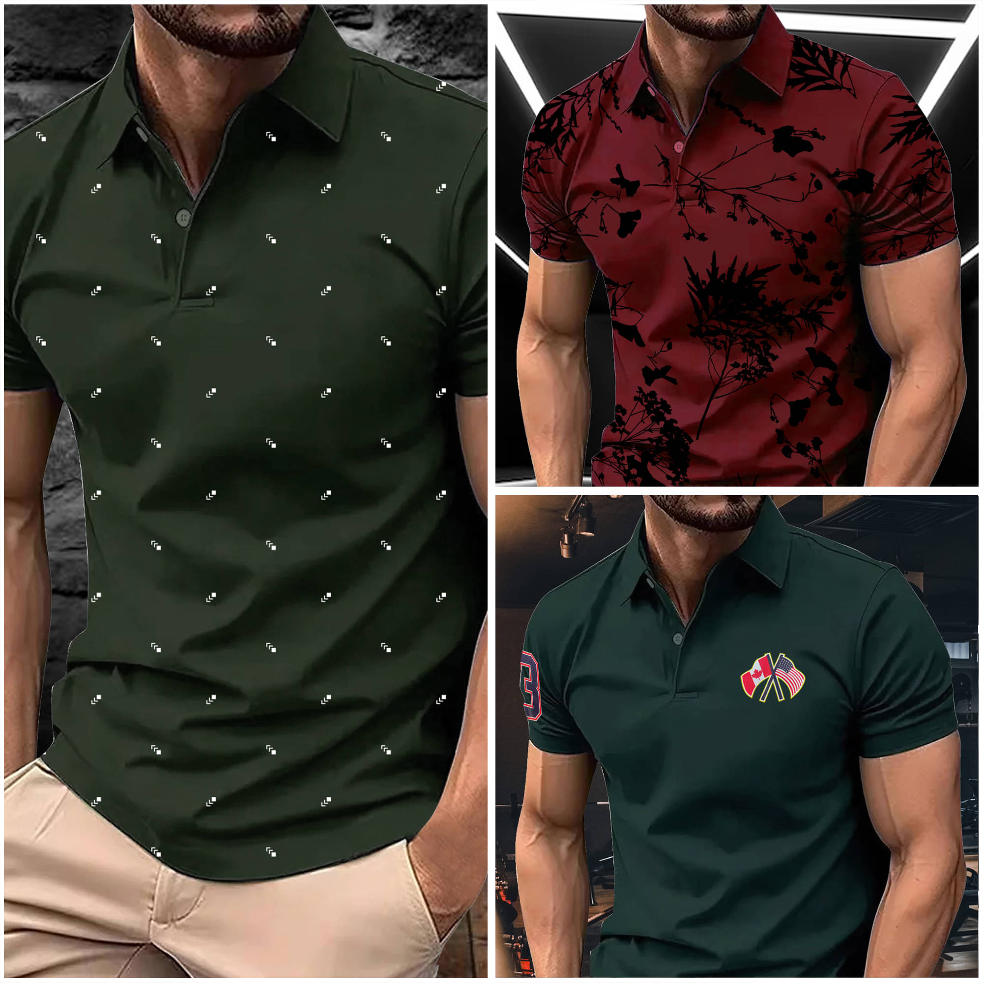     			AIN6 Men Cotton Blend Regular Fit Printed Polo T Shirt ( Olive )