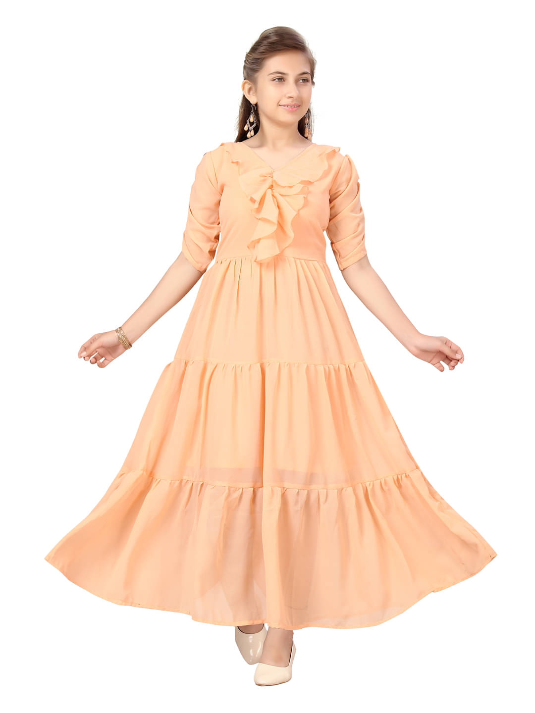 Aarika Georgette Gown For Girls ( Pack of 1 , Peach ) Aarika Georgette Gown For Girls ( Pack of 1 , Peach )
