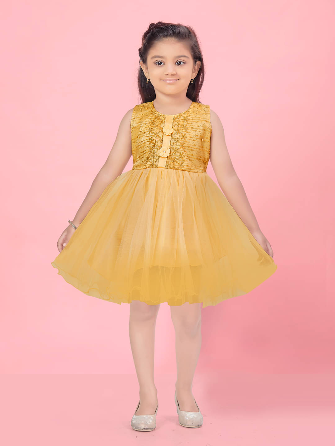 Aarika Net Frock For Girls ( Pack of 1 , Beige ) Aarika Net Frock For Girls ( Pack of 1 , Beige )