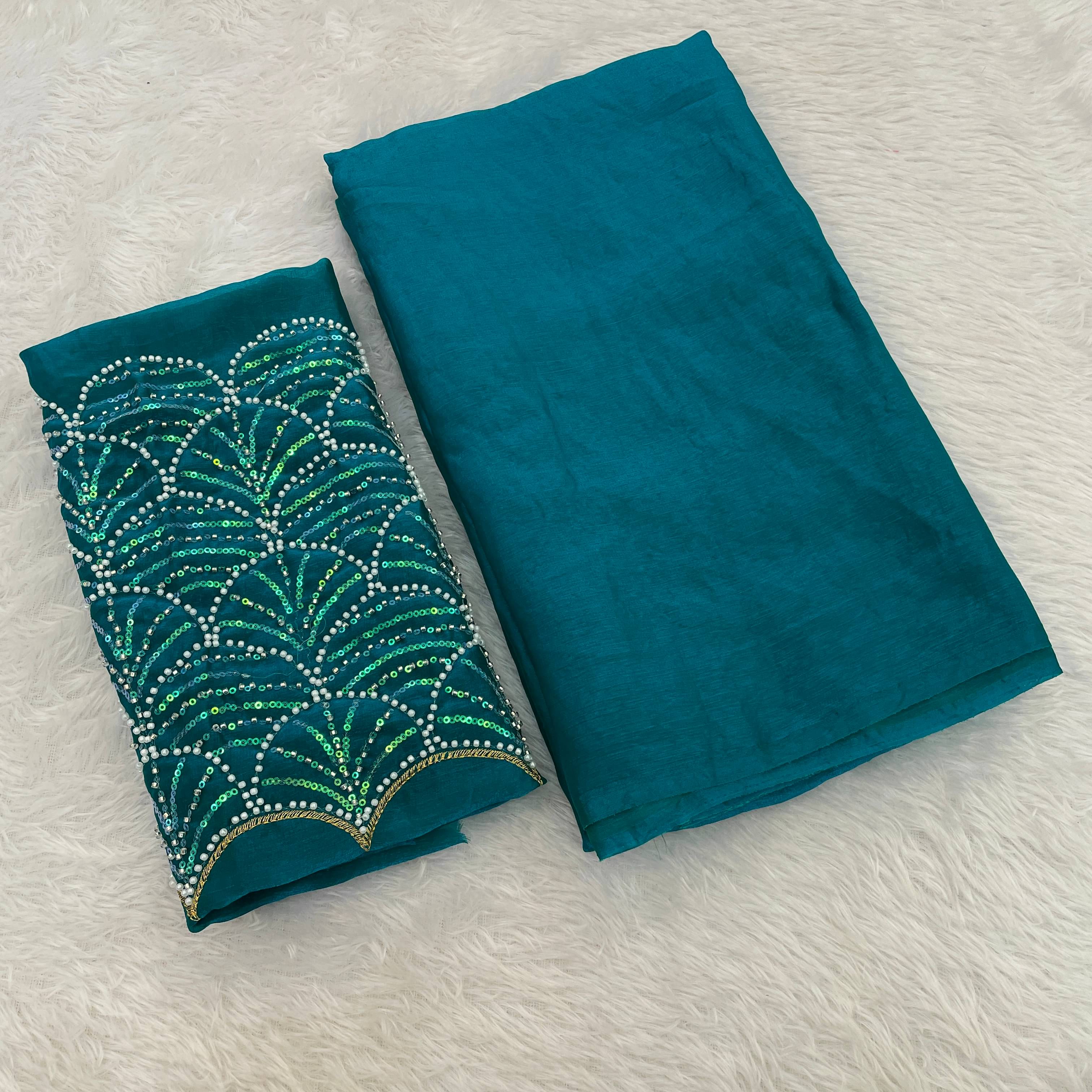    			Kandora Chiffon Embroidered Regular Saree With Unstitched Blouse Piece ( Blue )