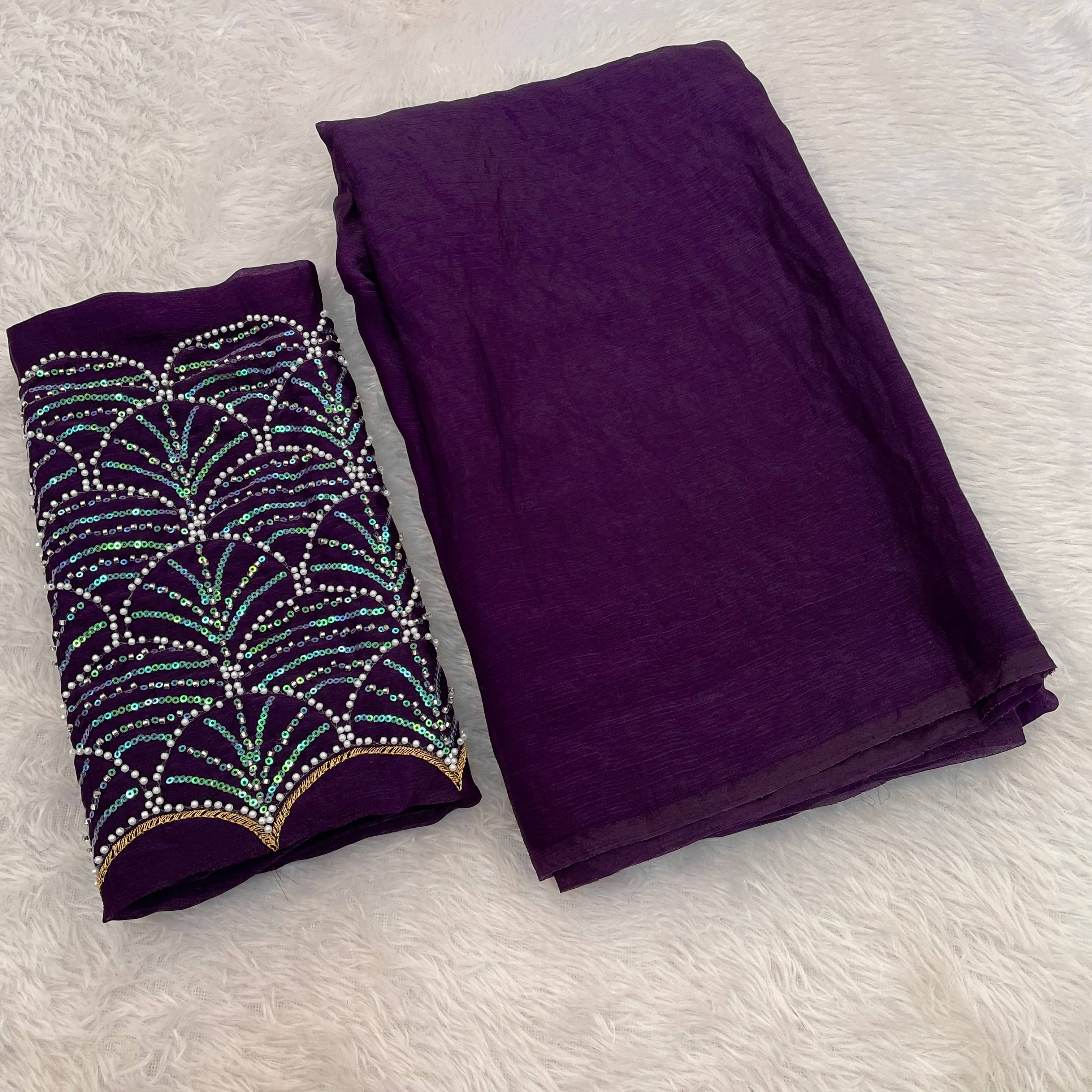 Kandora Chiffon Embroidered Regular Saree With Unstitched Blouse Piece ( Purple ) Kandora Chiffon Embroidered Regular Saree With Unstitched Blouse Piece ( Purple )